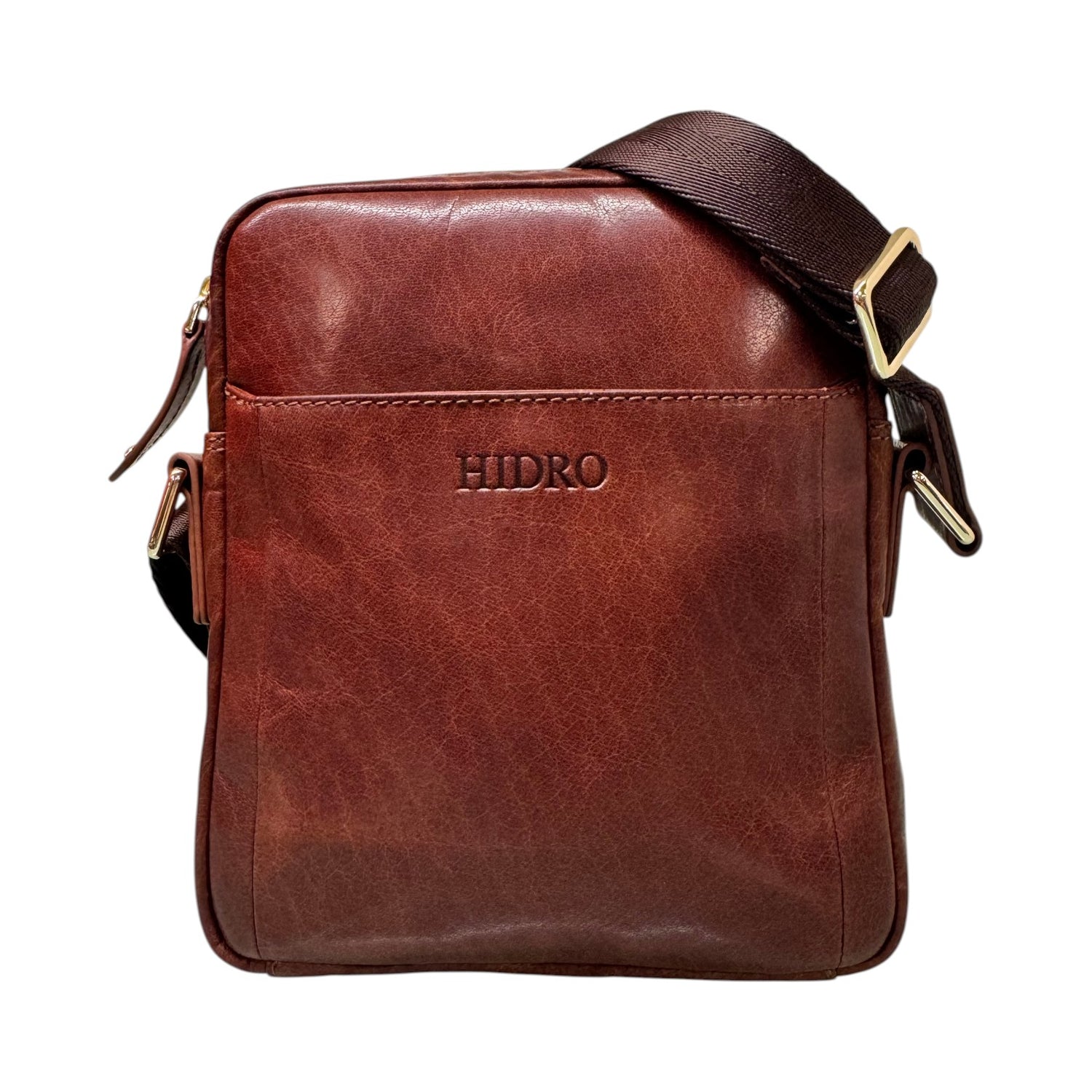 Hidro Borsello Uomo in Pelle Cuoio con Metalleria Oro