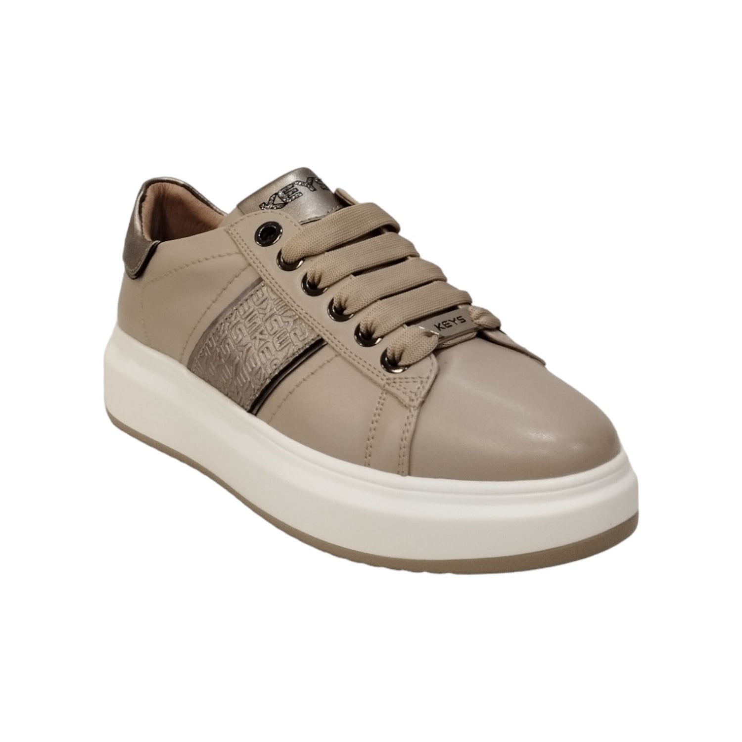 Keys Sneakers Donna in Ecopelle Tortora con Banda Laterale Logata
