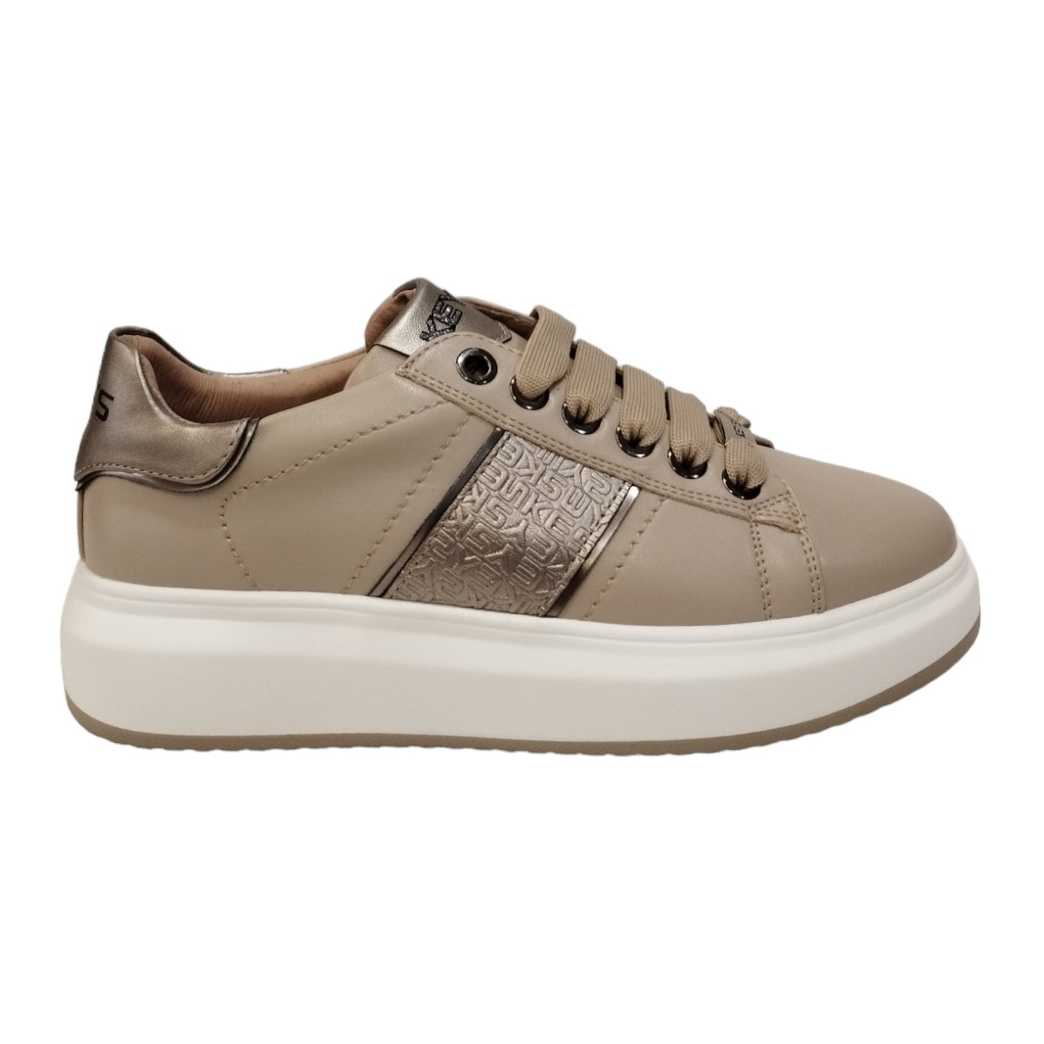 Keys Sneakers Donna in Ecopelle Tortora con Banda Laterale Logata