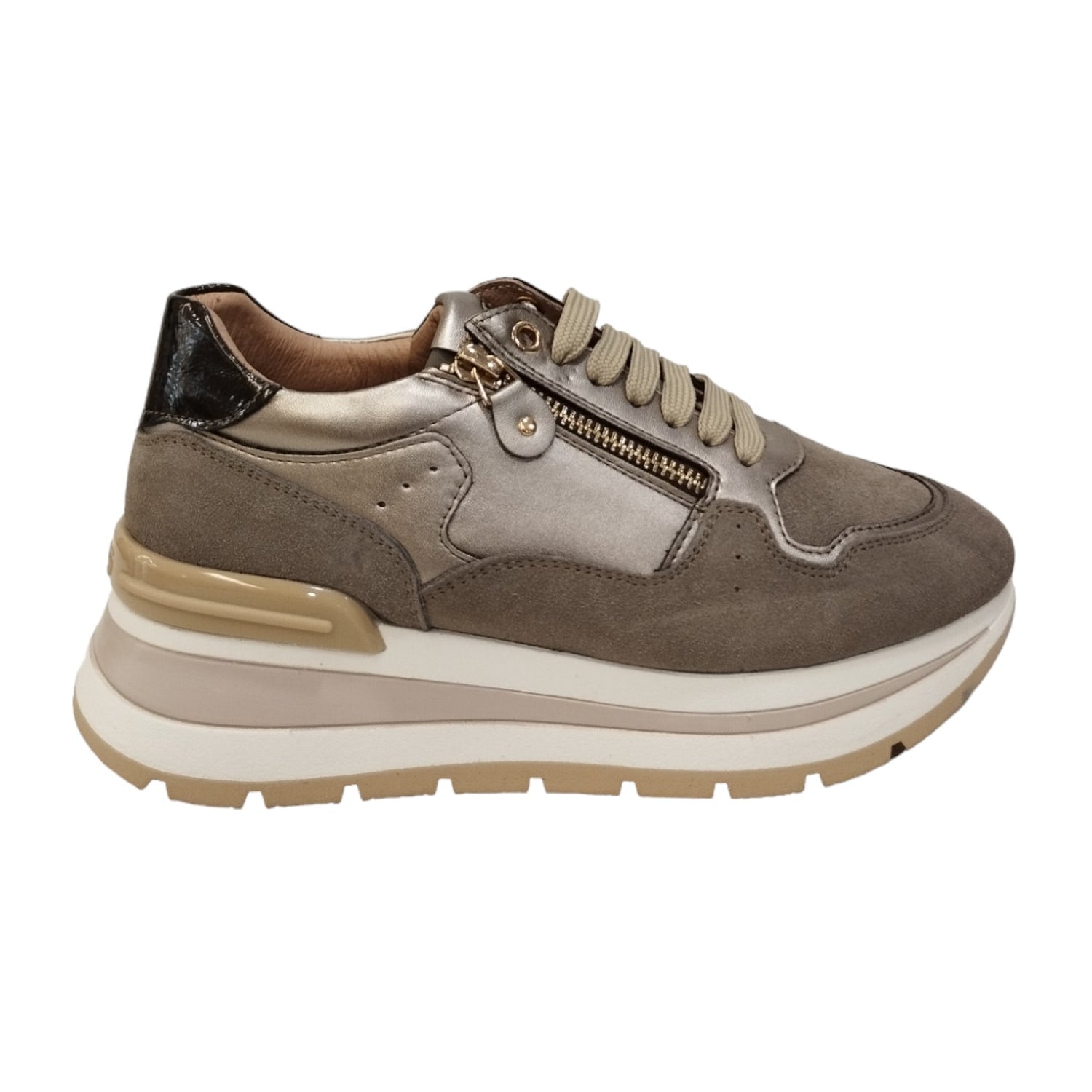 Keys K-Sneakers Tortora in Pelle Laminata e Camoscio da Donna