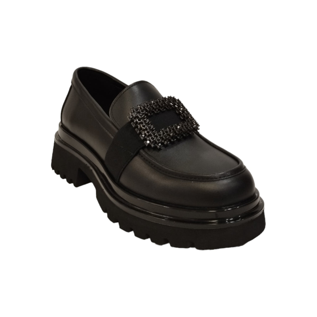 Keys Mocassino Donna in Pelle Nera con Suola a Carrarmato