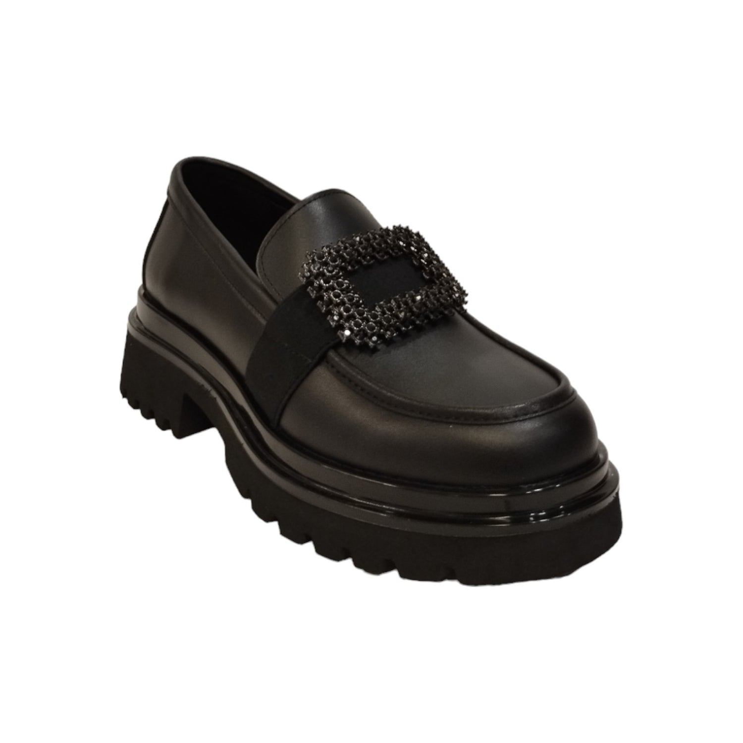 Keys Mocassino Donna in Pelle Nera con Suola a Carrarmato