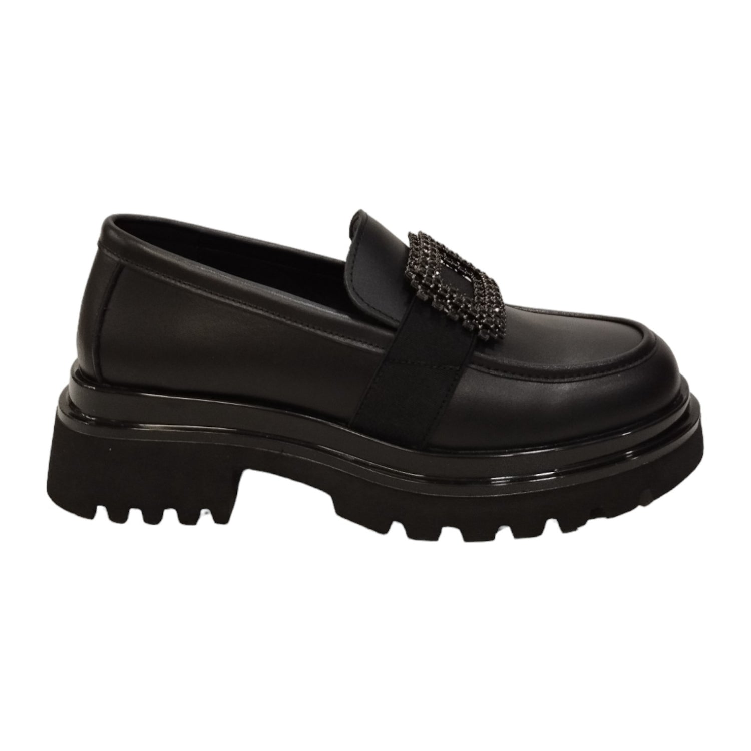 Keys Mocassino Donna in Pelle Nera con Suola a Carrarmato