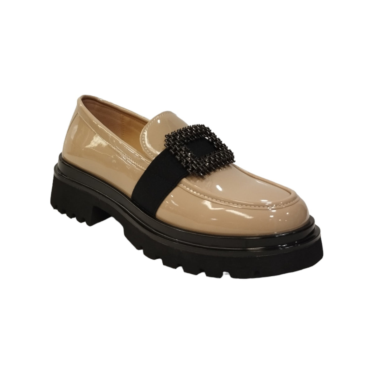 Keys Mocassino Donna in Vernice Beige con Suola a Carrarmato