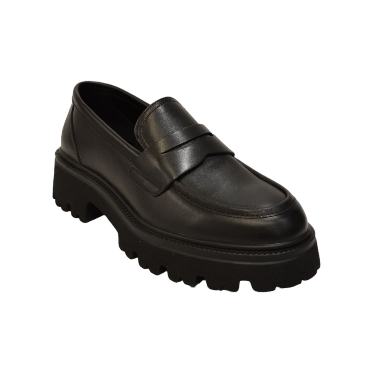 Keys K-Mocassino Donna in Pelle Nera con Suola a Carrarmato e Mascherina