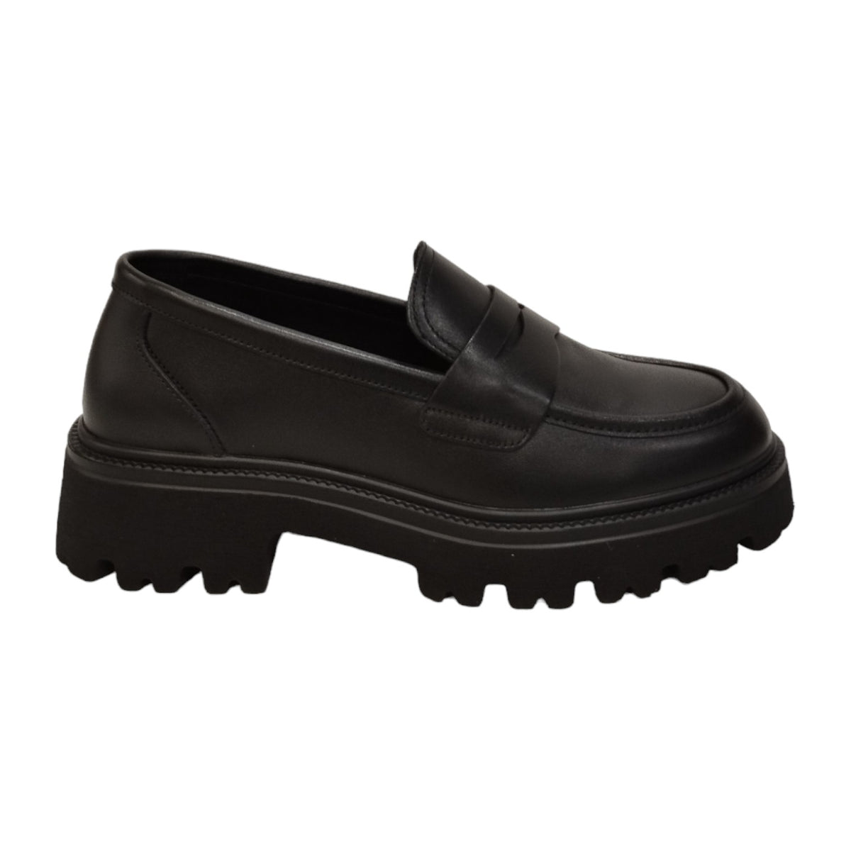 Keys K-Mocassino Donna in Pelle Nera con Suola a Carrarmato e Mascherina