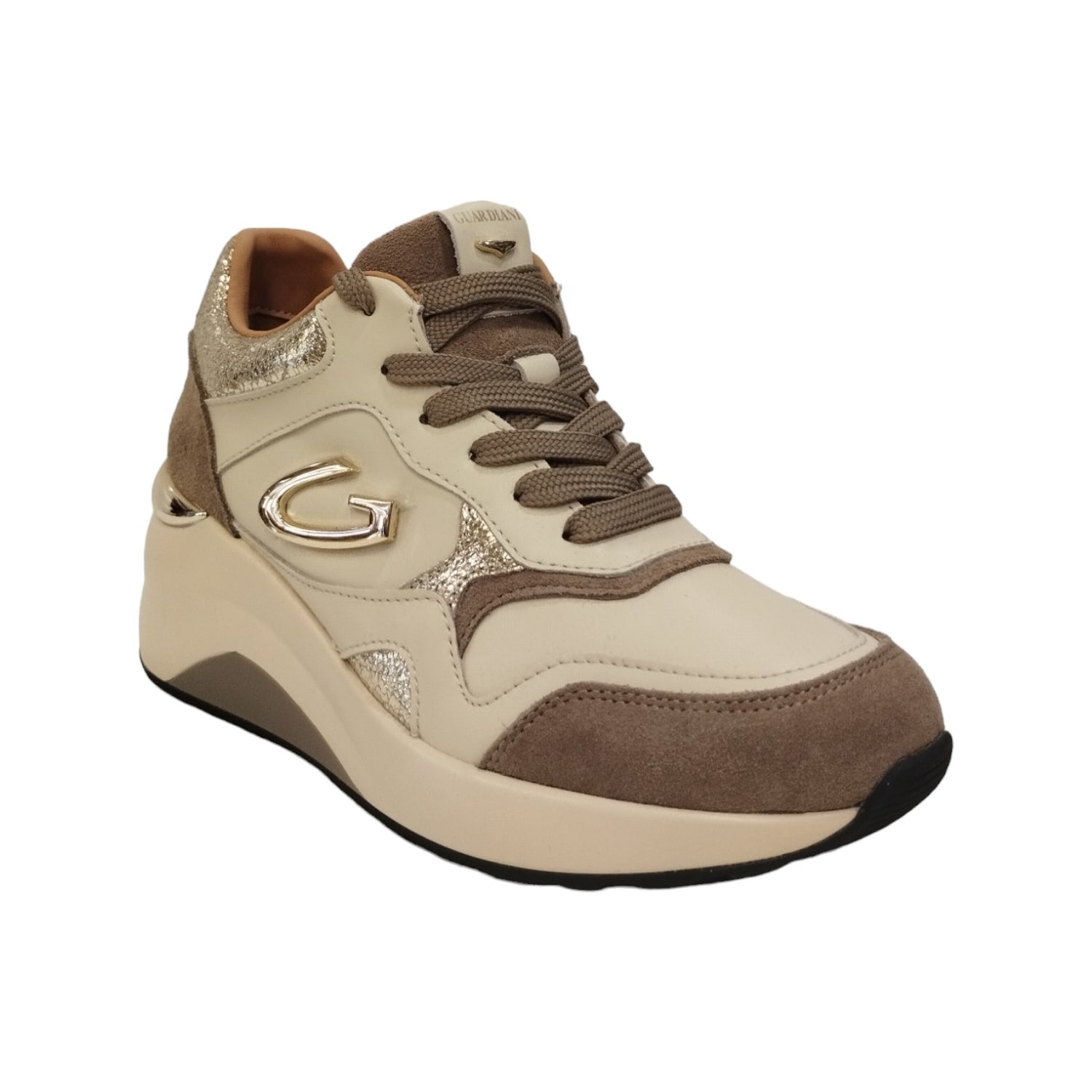 Alberto Guardiani Sneakers Donna in Camoscio Sabbia Oro con Zeppa di 6cm