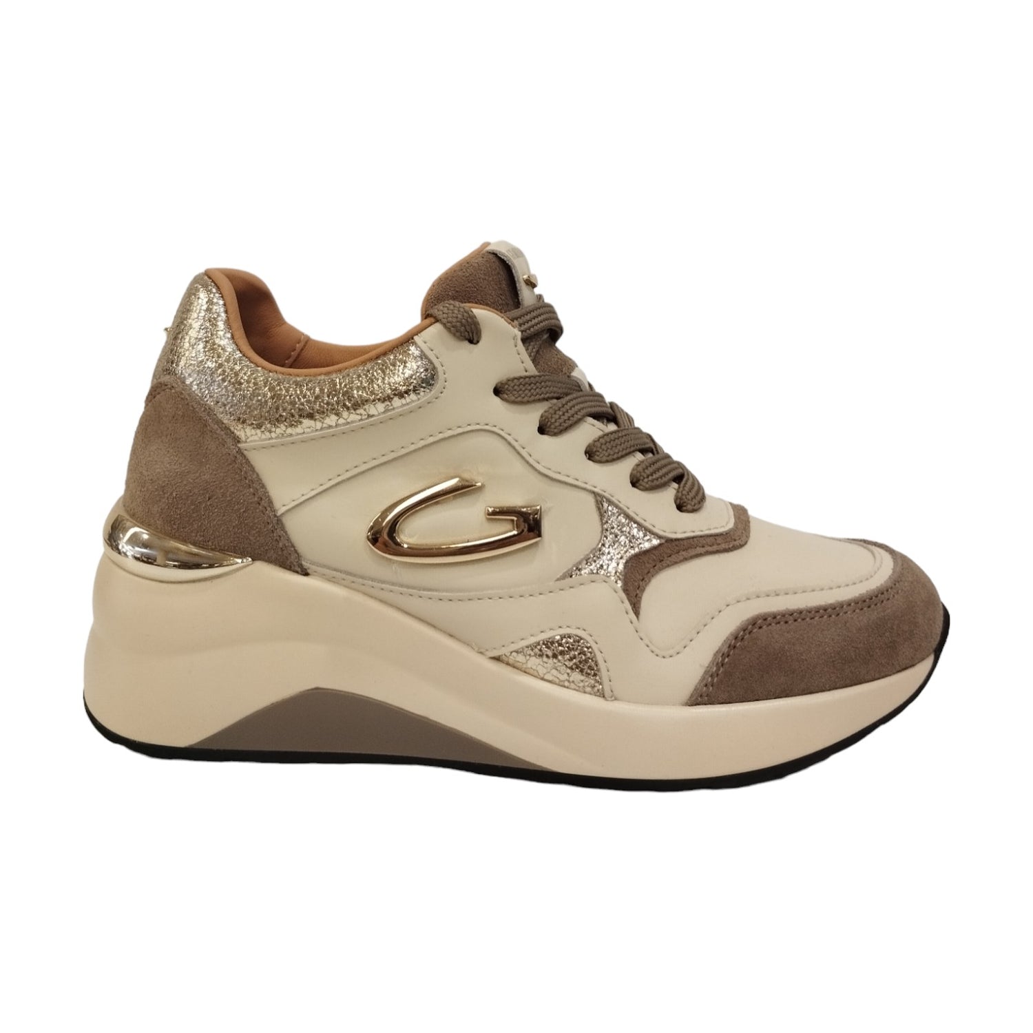 Alberto Guardiani Sneakers Donna in Camoscio Sabbia Oro con Zeppa di 6cm