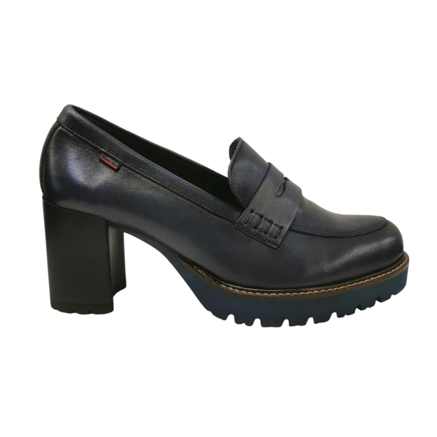 Callaghan Mocassino Donna in Pelle Blu con Tacco Largo Alto 80mm