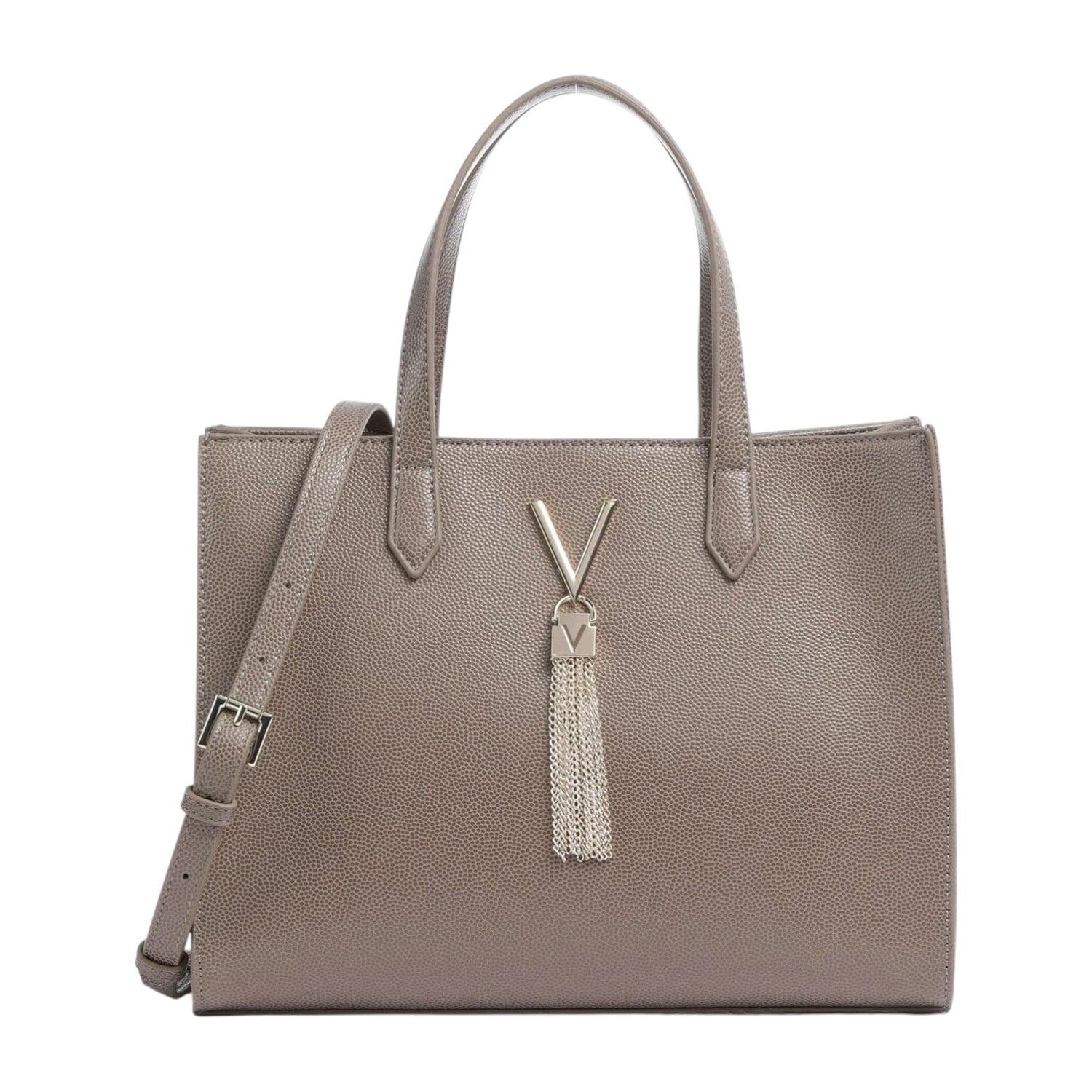 Mario Valentino Borsa a Spalla Donna in Ecopelle Martellata Tortora con Tracolla e Ciondolo