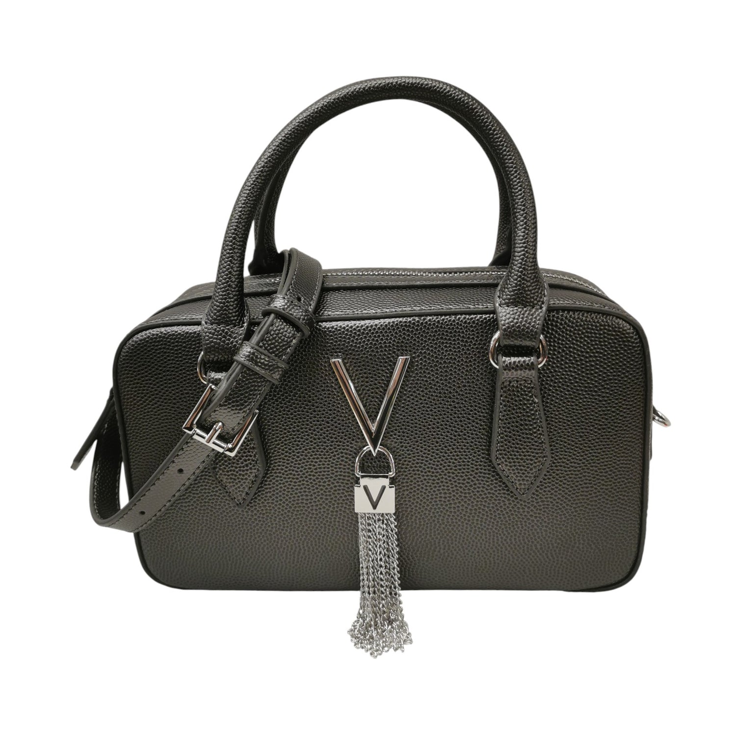 Mario Valentino Borsa a Mano Donna in Pelle Sintetica Effetto Martellato Canna di Fucile con Tracolla e Metalleria Argento