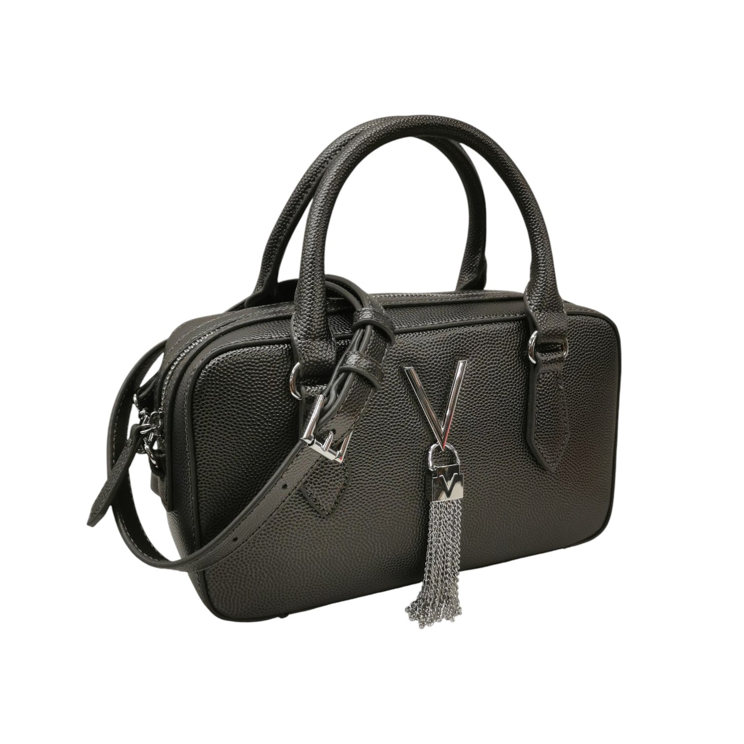 Mario Valentino Borsa a Mano Donna in Pelle Sintetica Effetto Martellato Canna di Fucile con Tracolla e Metalleria Argento