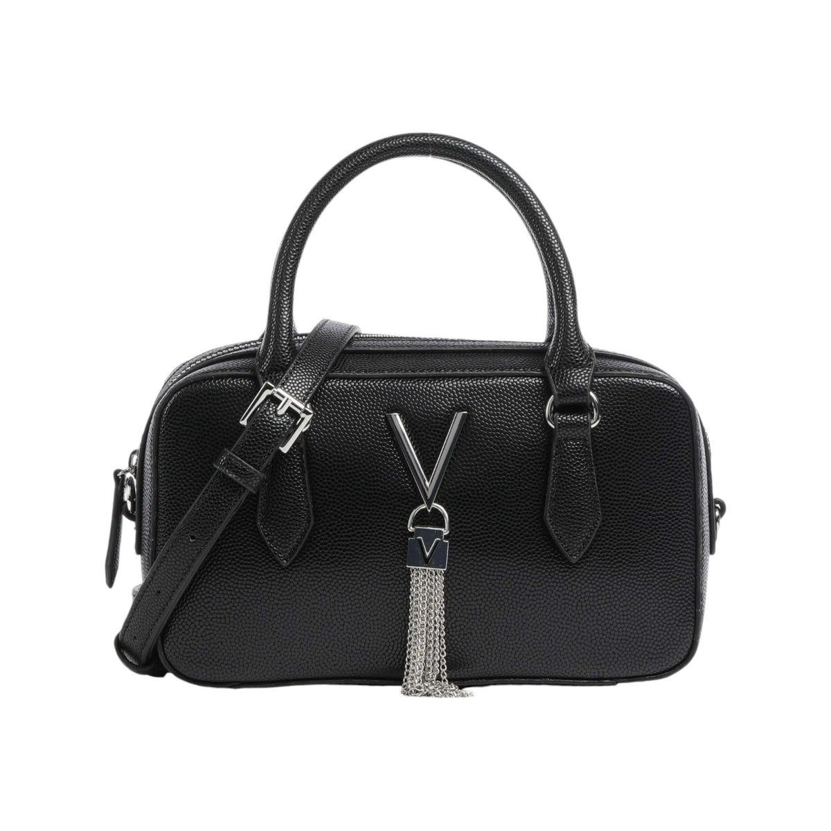 Mario Valentino Borsa a Mano Donna in Pelle Sintetica Effetto Martellato Nera con Tracolla e Metalleria Argento