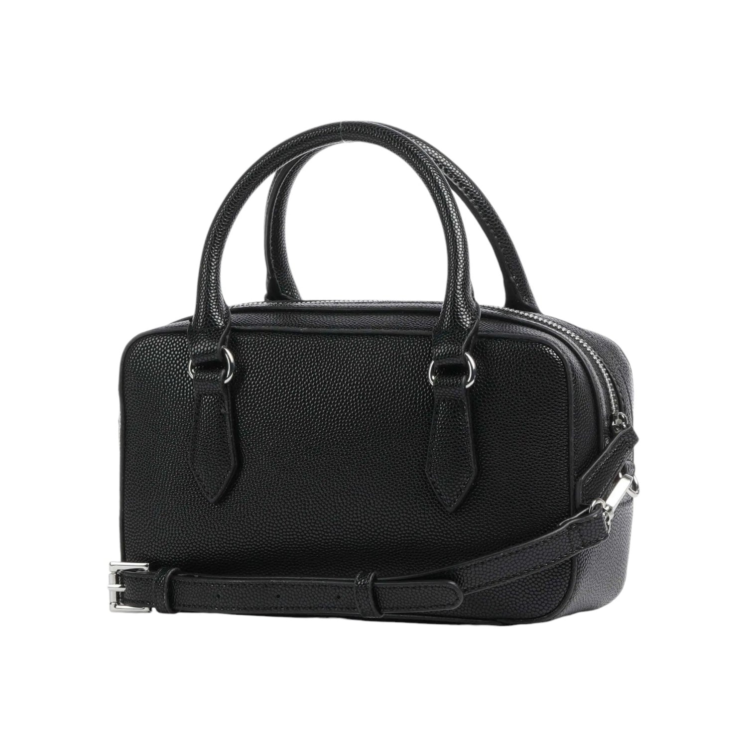 Mario Valentino Borsa a Mano Donna in Pelle Sintetica Effetto Martellato Nera con Tracolla e Metalleria Argento