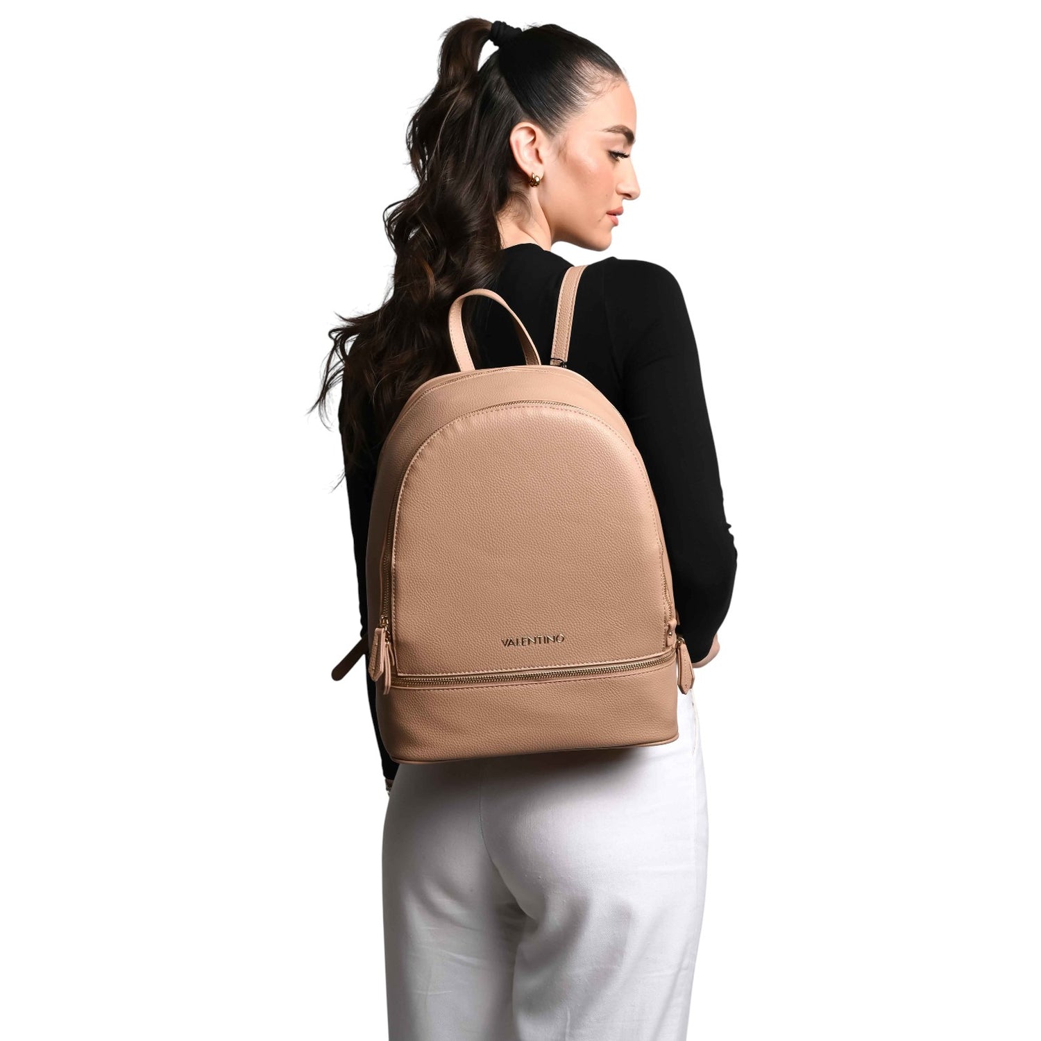 Mario Valentino Zaino Donna in Ecopelle Beige Martellata con Doppia Zip