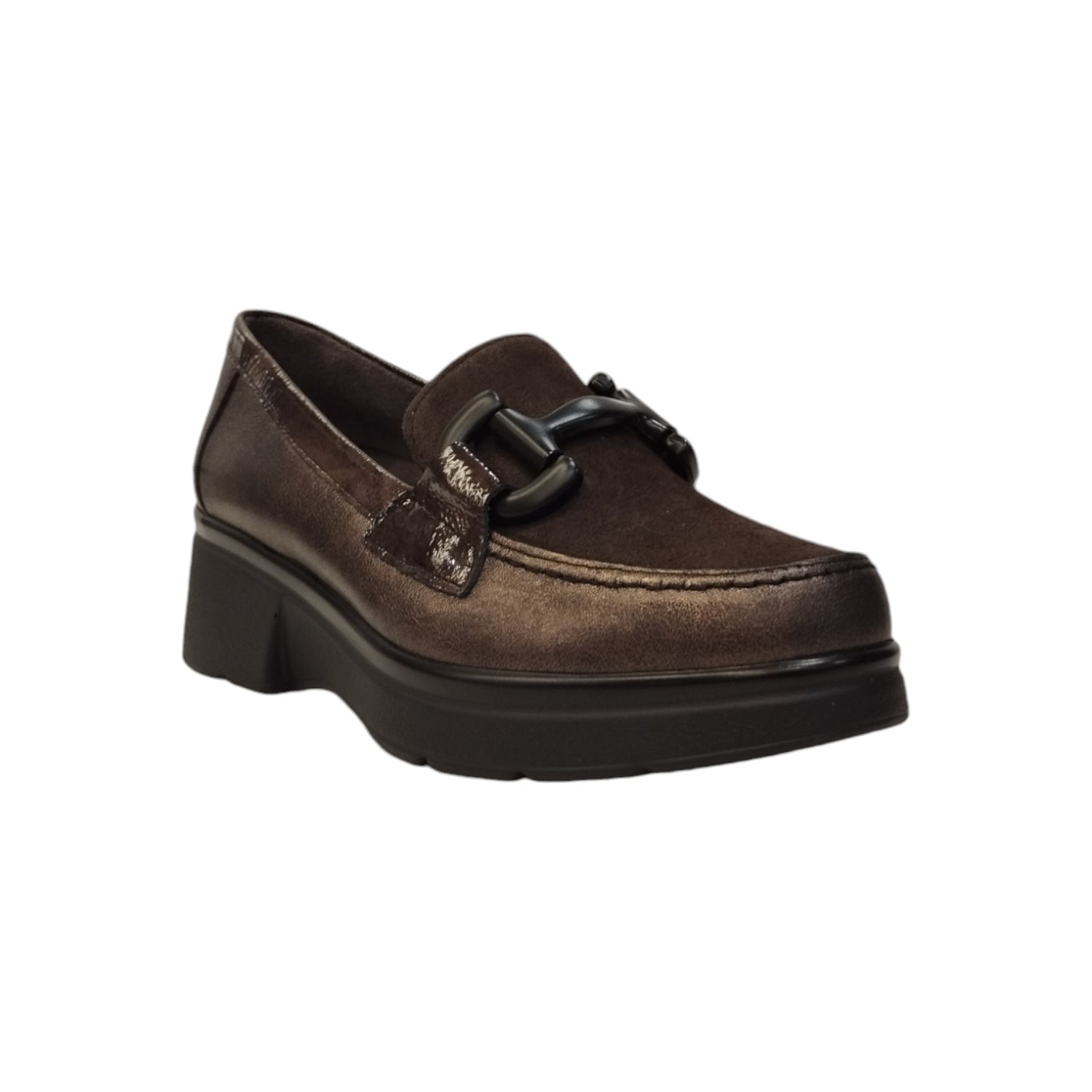 Pitillos Mocassino Donna in Pelle e Vernice Marrone con Inserto in Camoscio sulla Punta