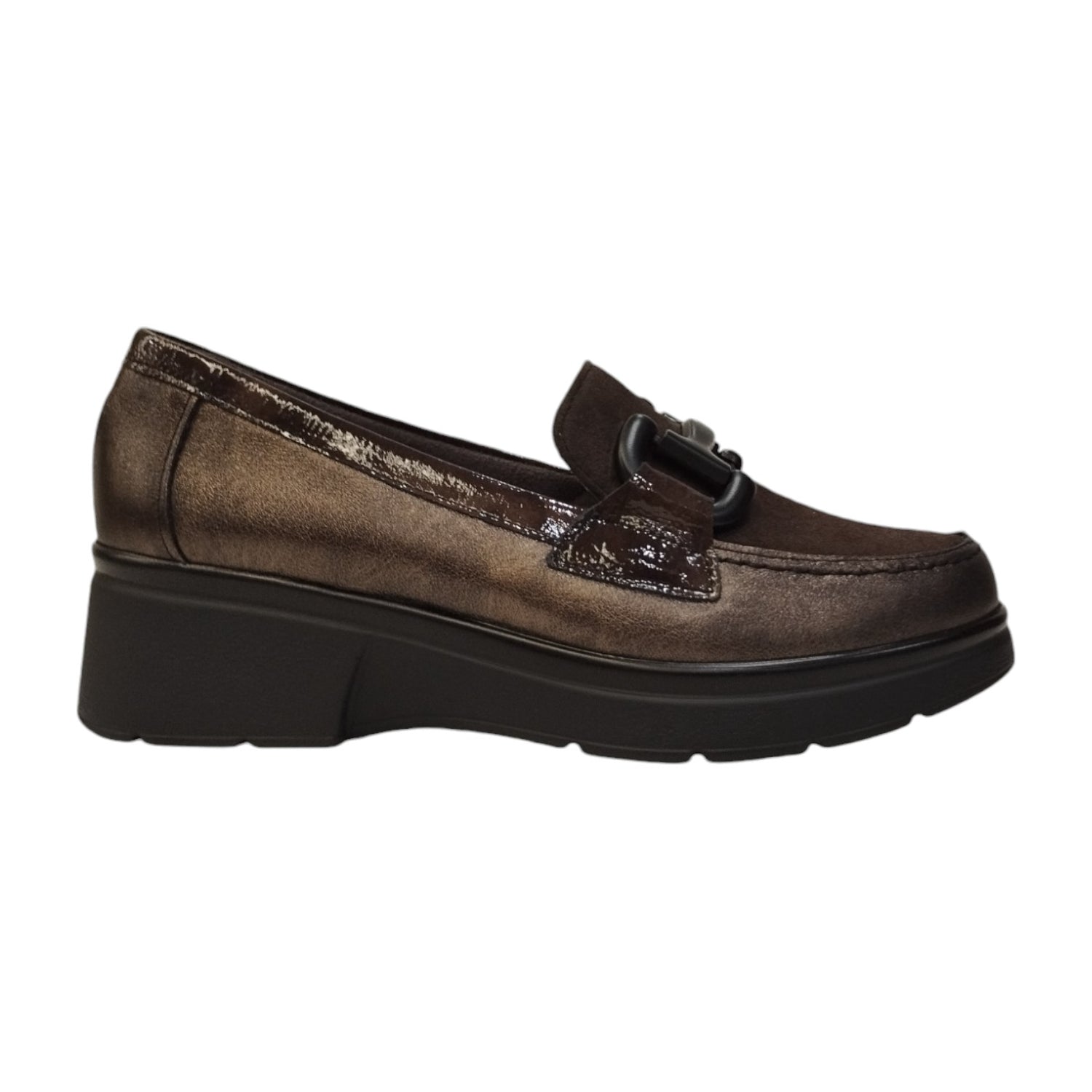 Pitillos Mocassino Donna in Pelle e Vernice Marrone con Inserto in Camoscio sulla Punta