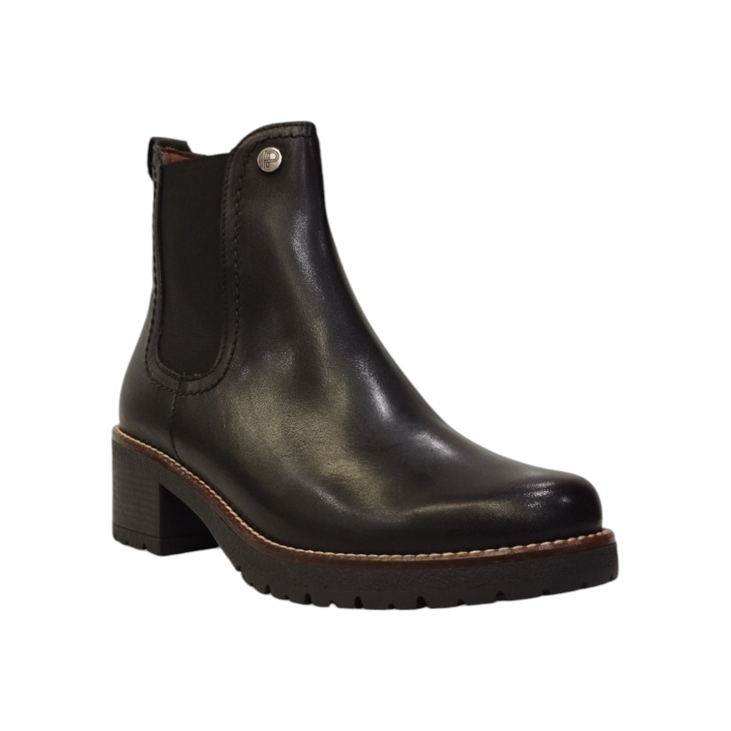 Pitillos Stivaletto Donna in Pelle Nera con Zip e Tacco Largo di 5cm