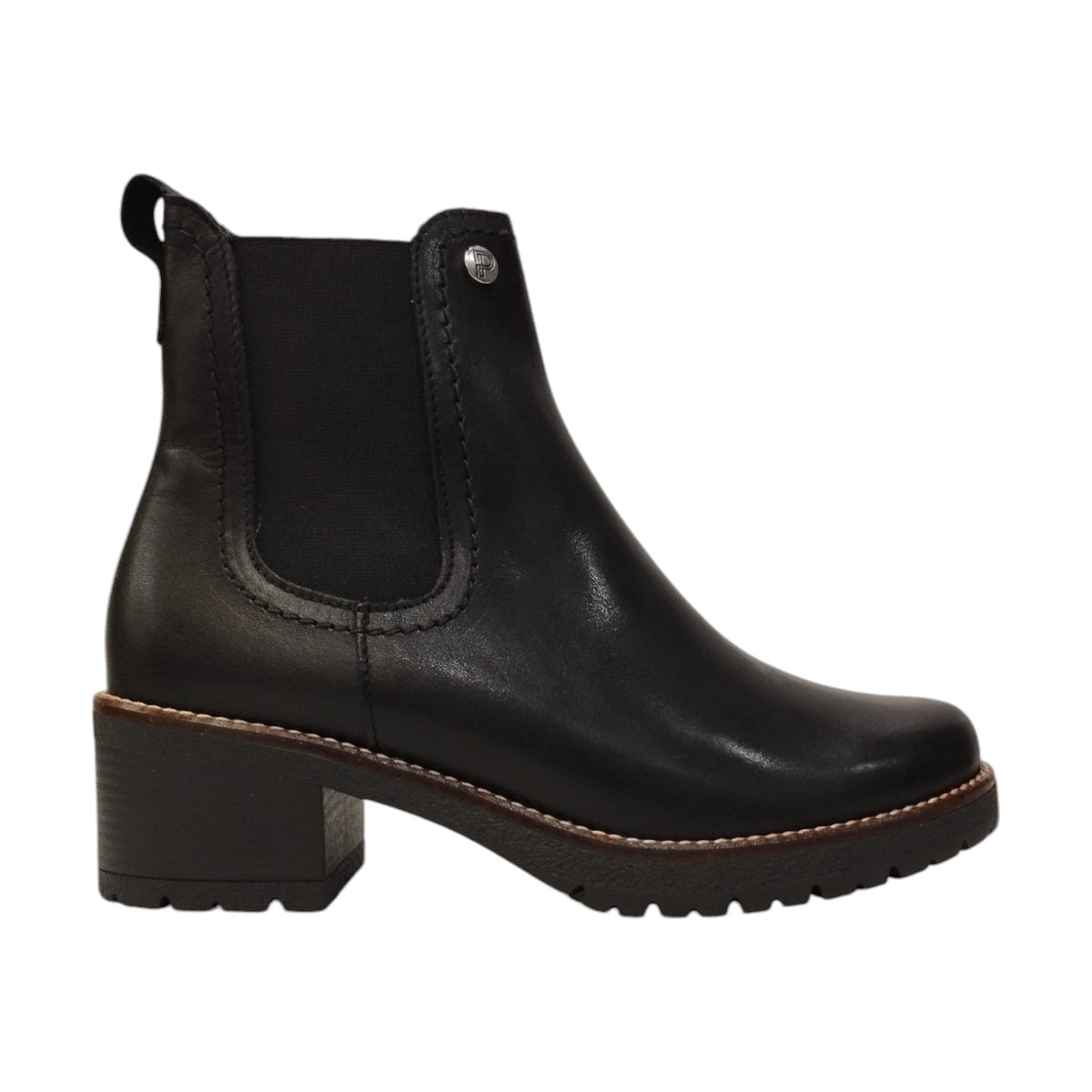 Pitillos Stivaletto Donna in Pelle Nera con Zip e Tacco Largo di 5cm