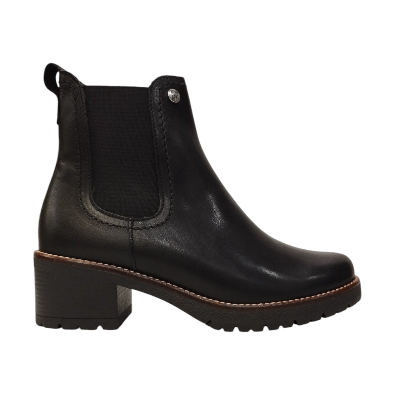 Pitillos Stivaletto Donna in Pelle Nera con Zip e Tacco Largo di 5cm