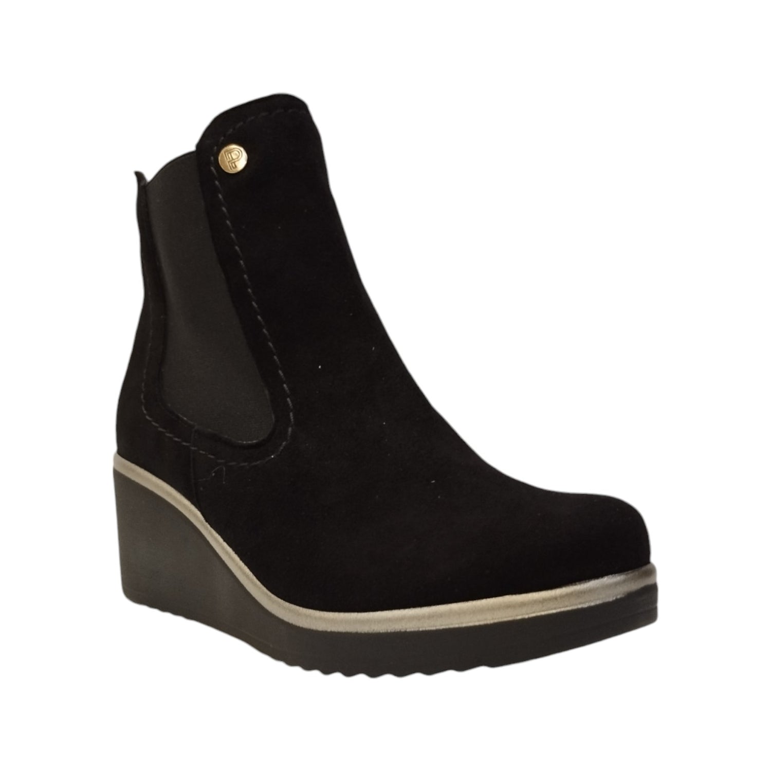 Pitillos Stivaletto Donna in Camoscio Nero con Elastico Laterale e Zeppa