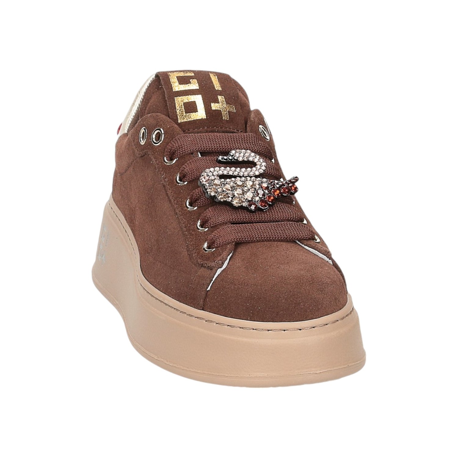 Gio+ Sneakers Marrone Platform in Camoscio con Accessorio da Donna