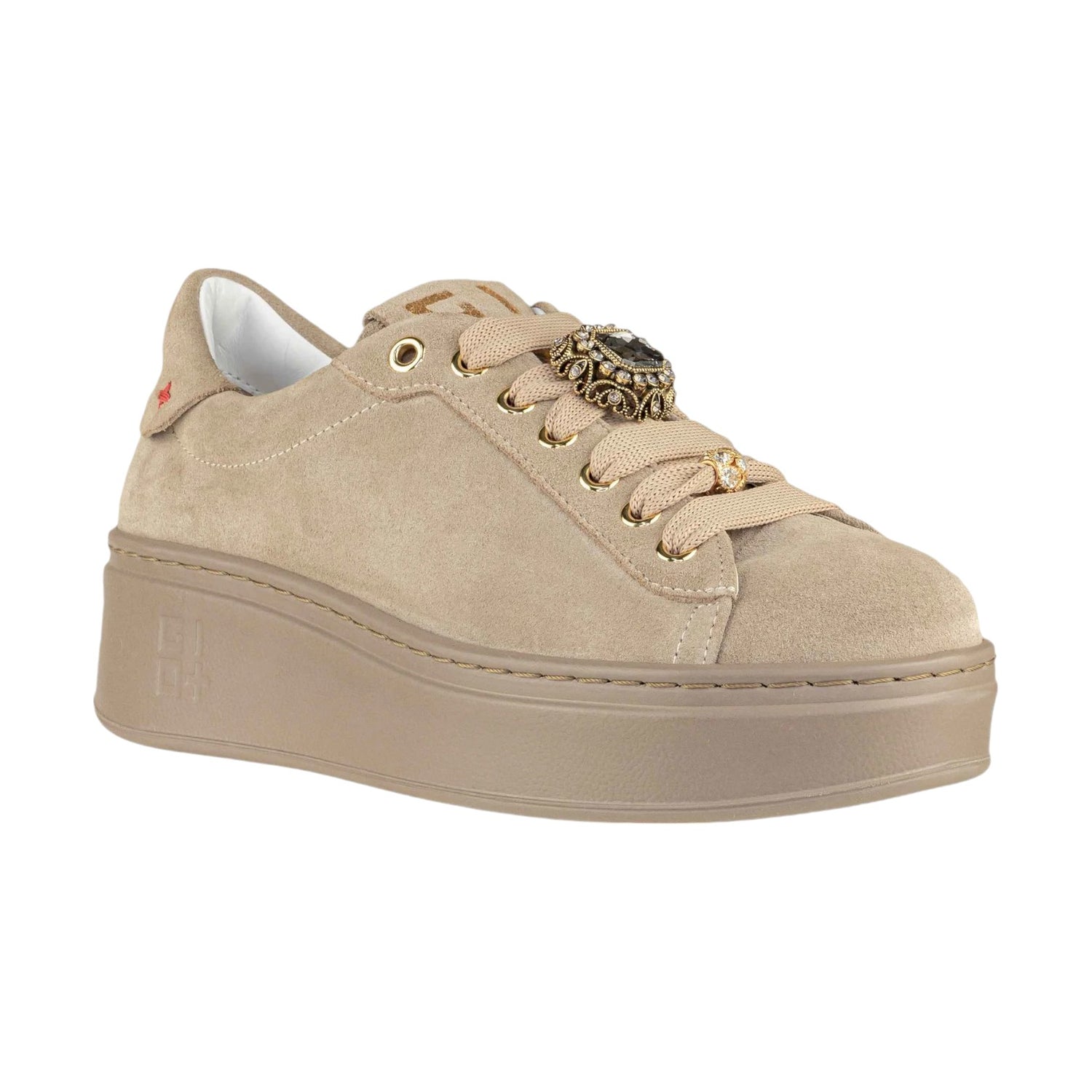 Gio+ Sneakers Tortora Platform in Camoscio con Accessorio da Donna