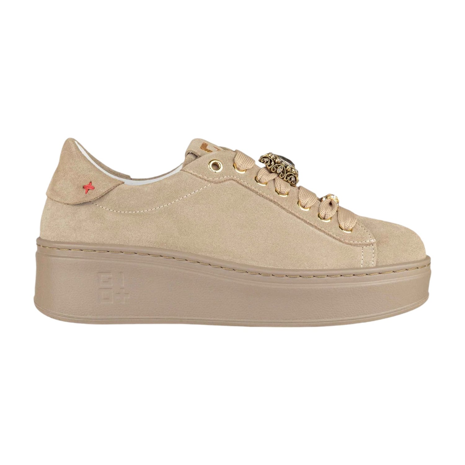 Gio+ Sneakers Platform Donna in Camoscio Tortora con Accessorio