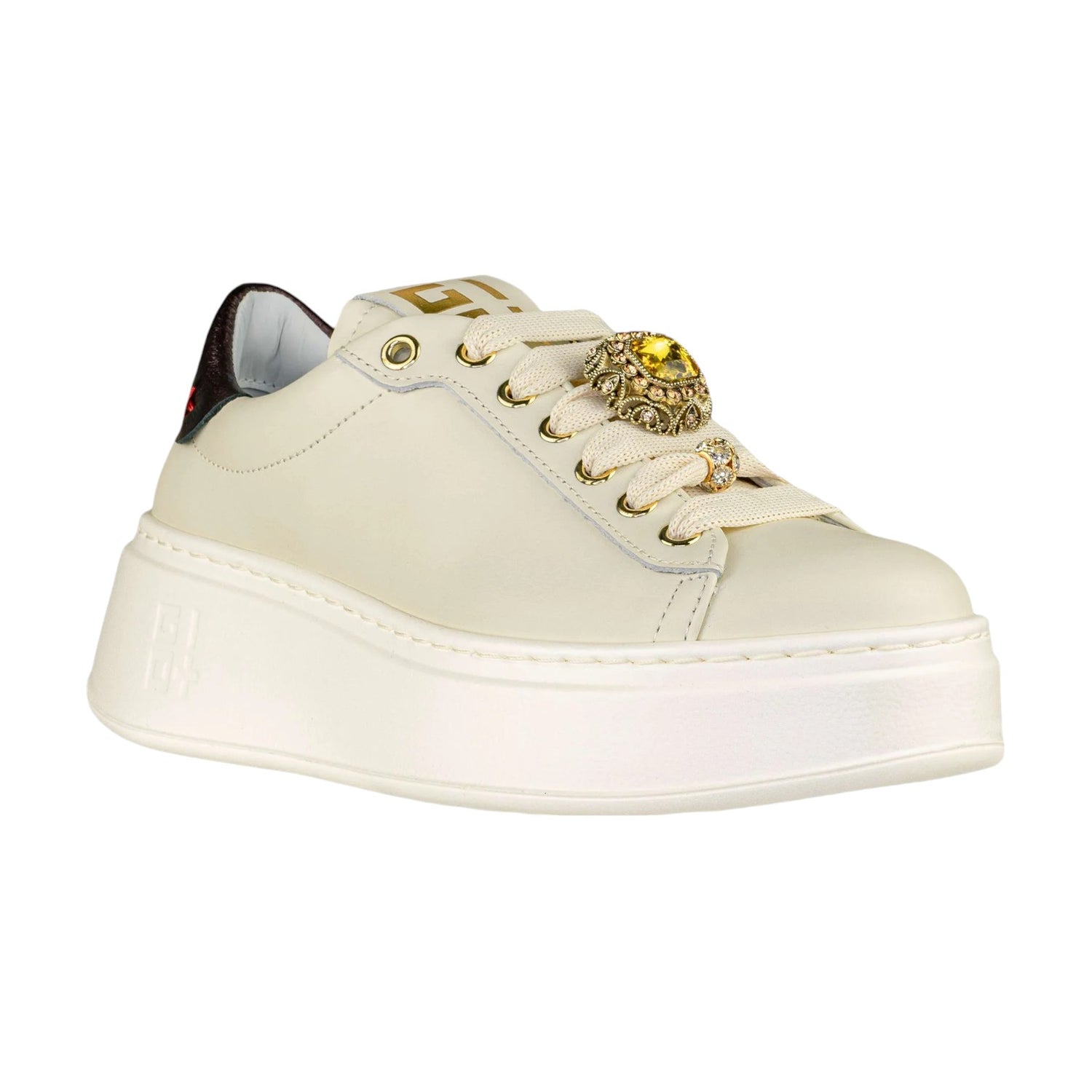 Gio+ Sneakers Platform Donna in Pelle Latte con Accessorio
