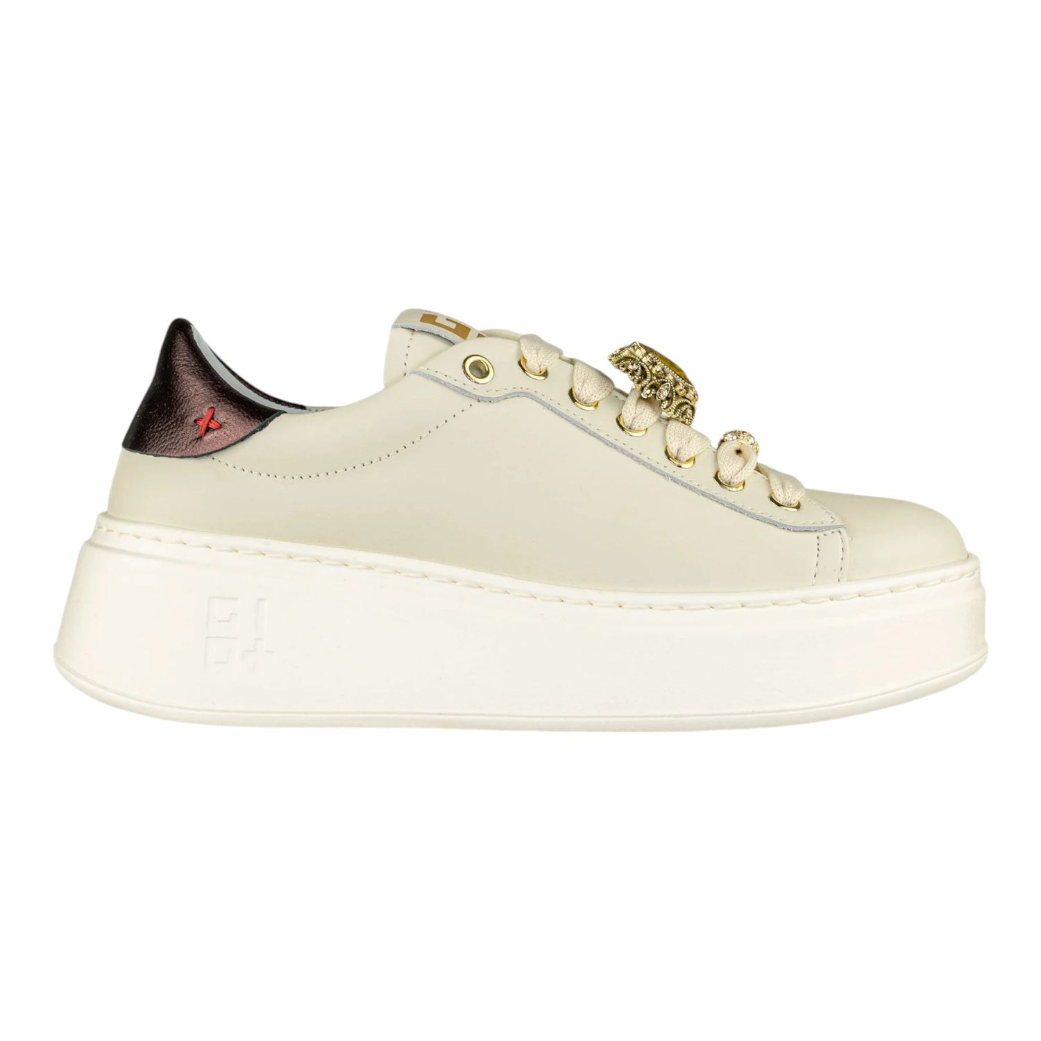 Gio+ Sneakers Latte Platform in Pelle con Accessorio da Donna