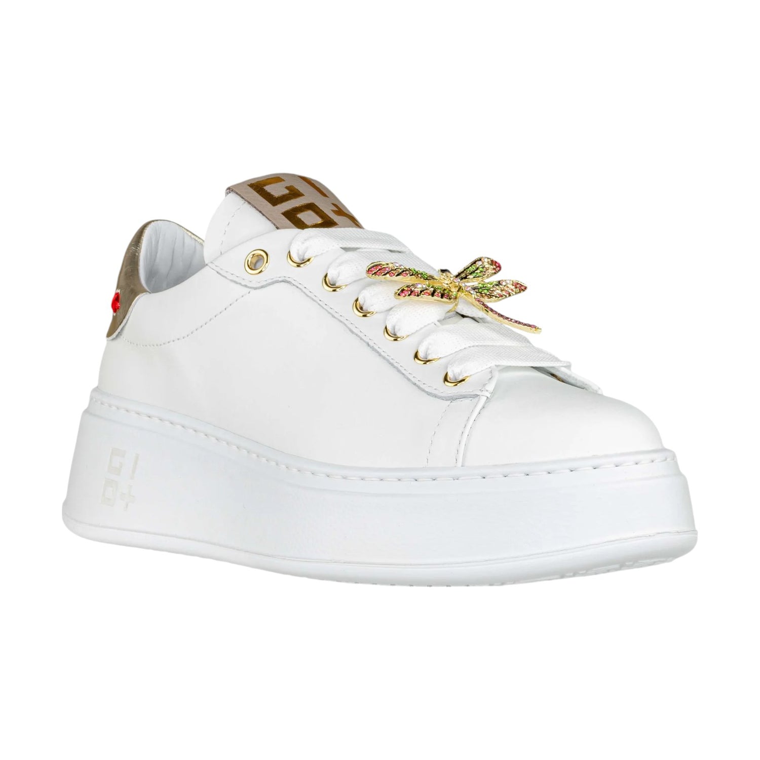 Gio+ Sneakers Bianca Oro Platform in Pelle con Accessorio da Donna