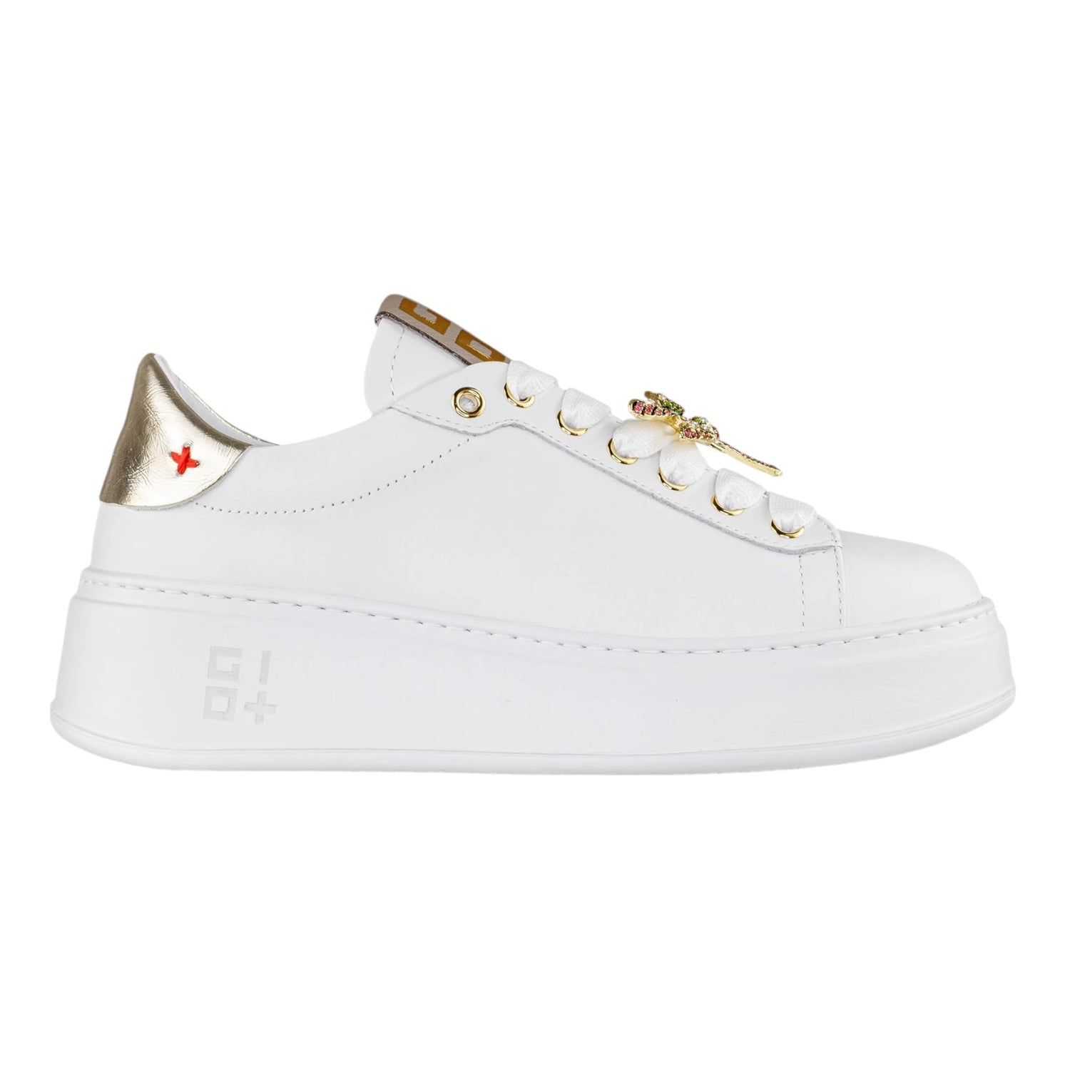 Gio+ Sneakers Bianca Oro Platform in Pelle con Accessorio da Donna