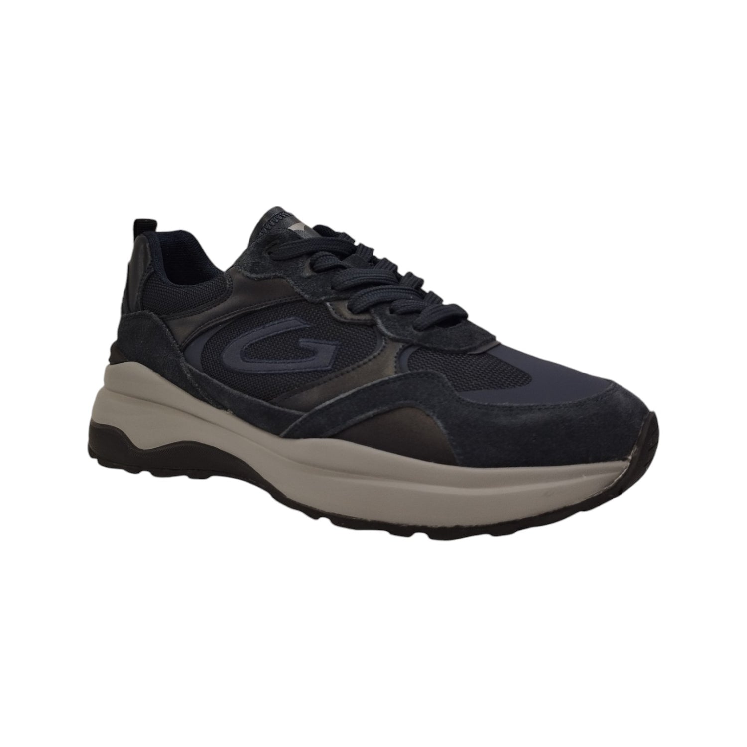 Alberto Guardiani Sneakers Uomo in Camoscio e Tessuto Blu con Fondo Grigio