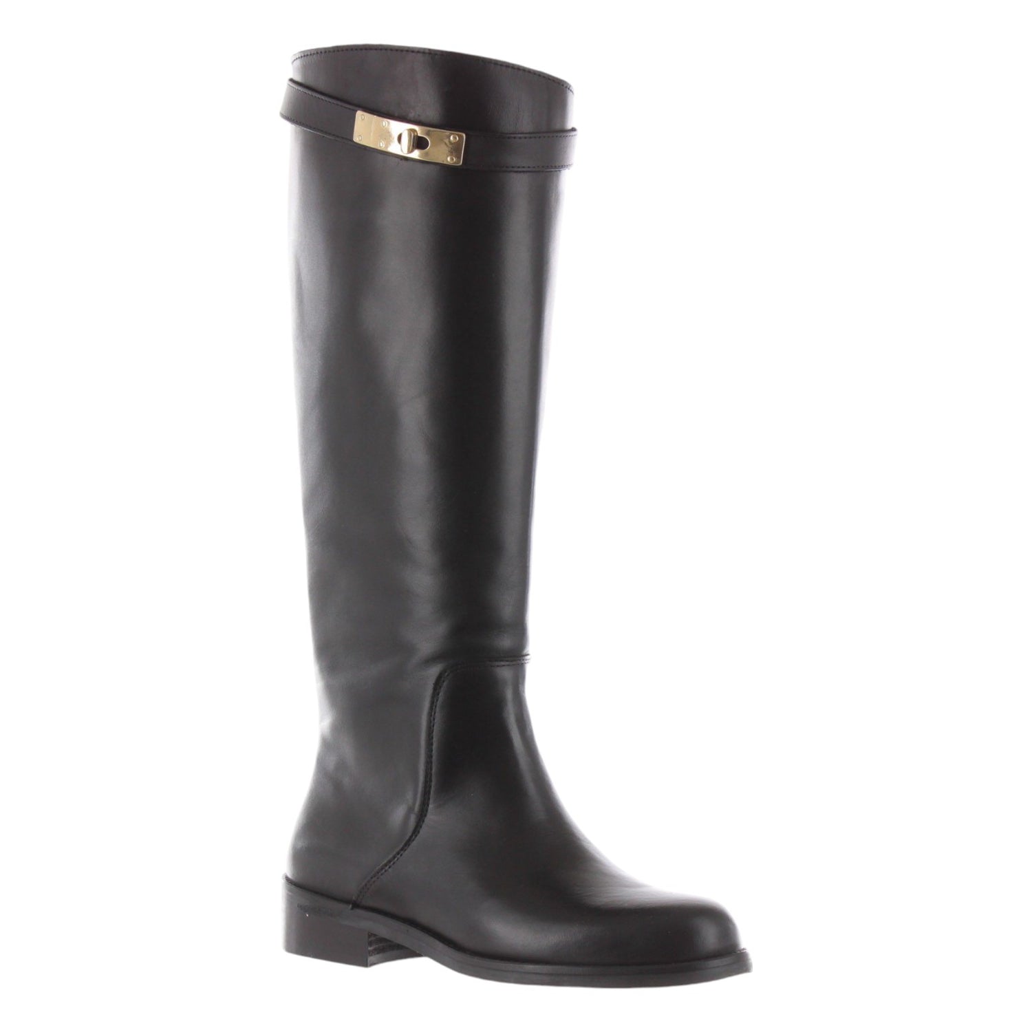 The Icona Stivale Alto Nero con Cinturino con Fibbia Metallica in Pelle da Donna