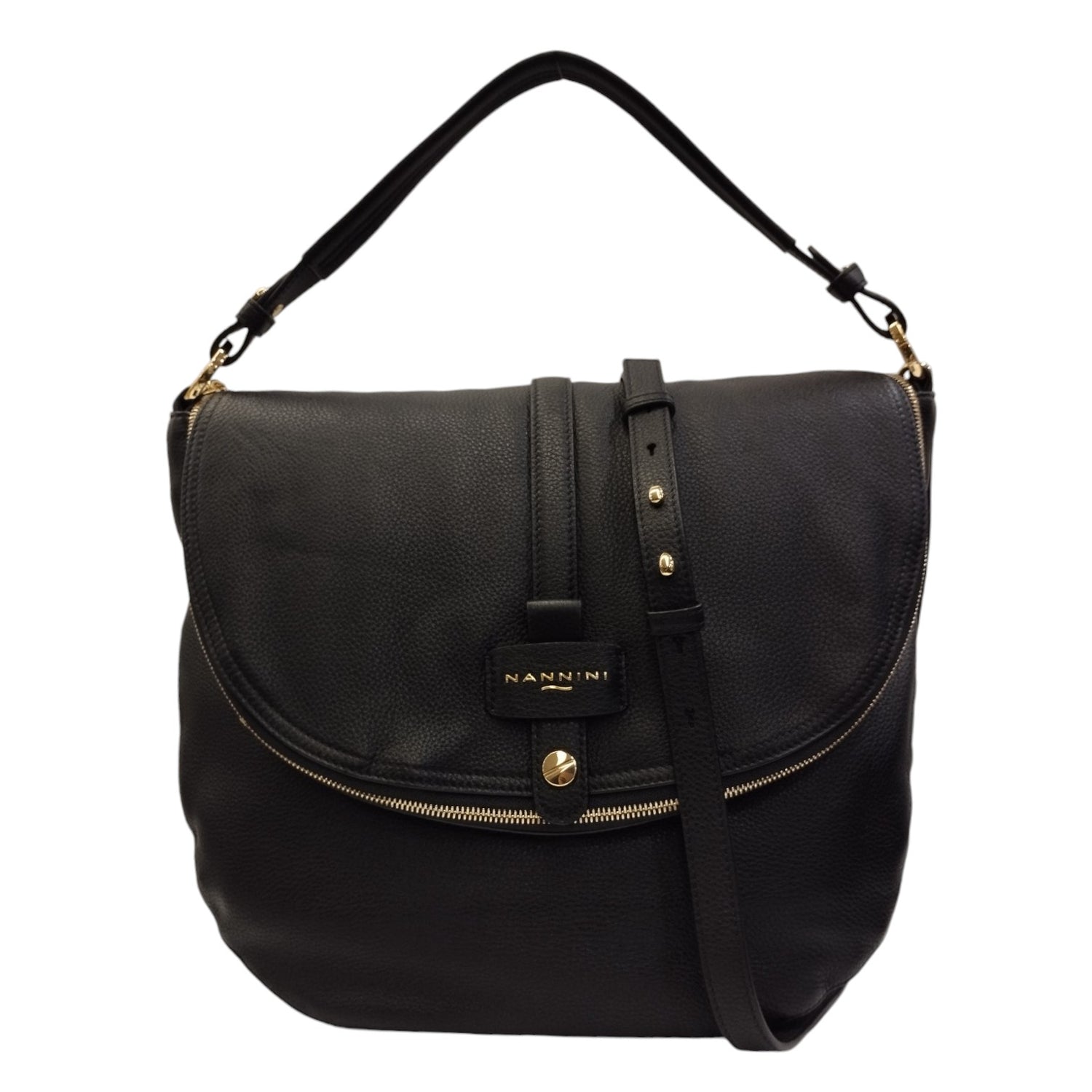 Nannini Firenze Borsa a Spalla Donna in Pelle Nera Martellata con Tracolla