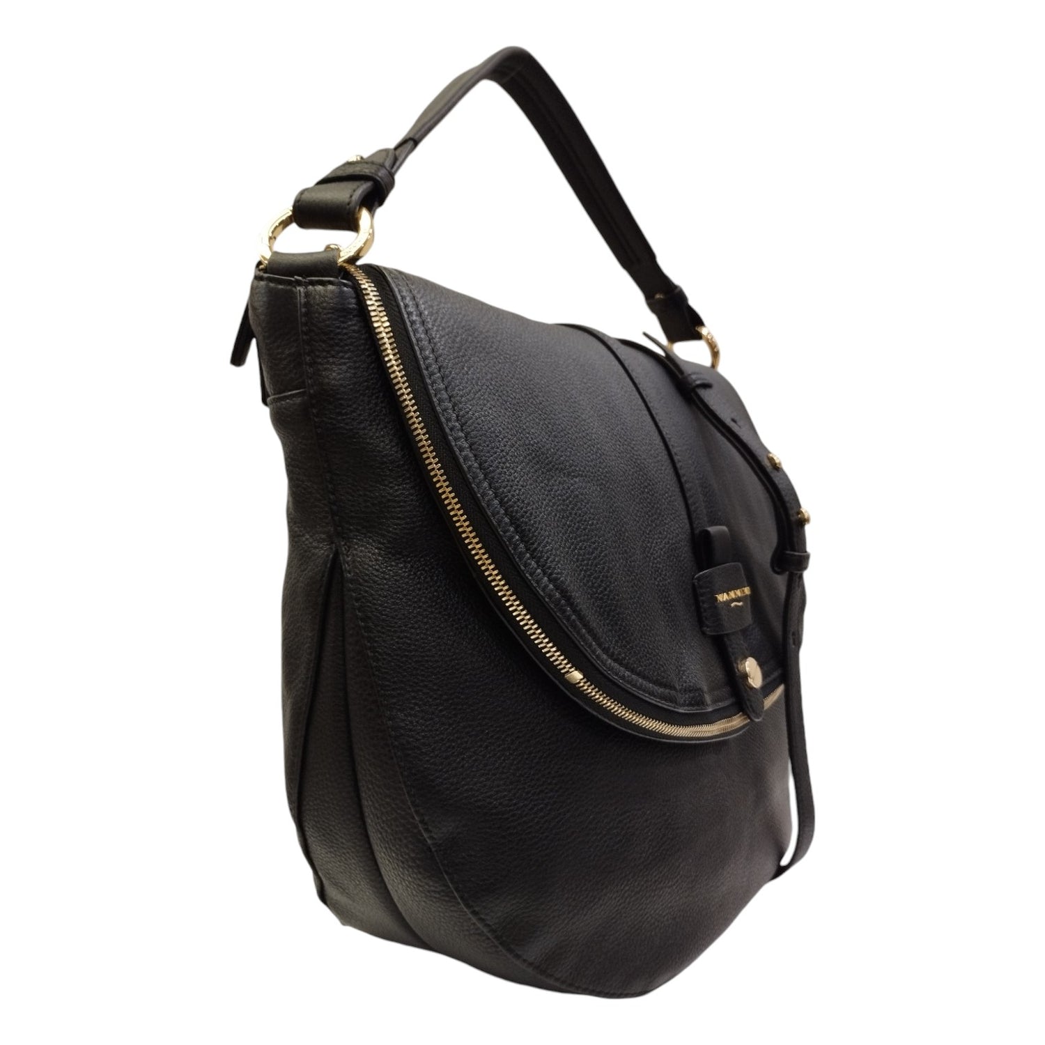 Nannini Firenze Borsa a Spalla Donna in Pelle Nera Martellata con Tracolla