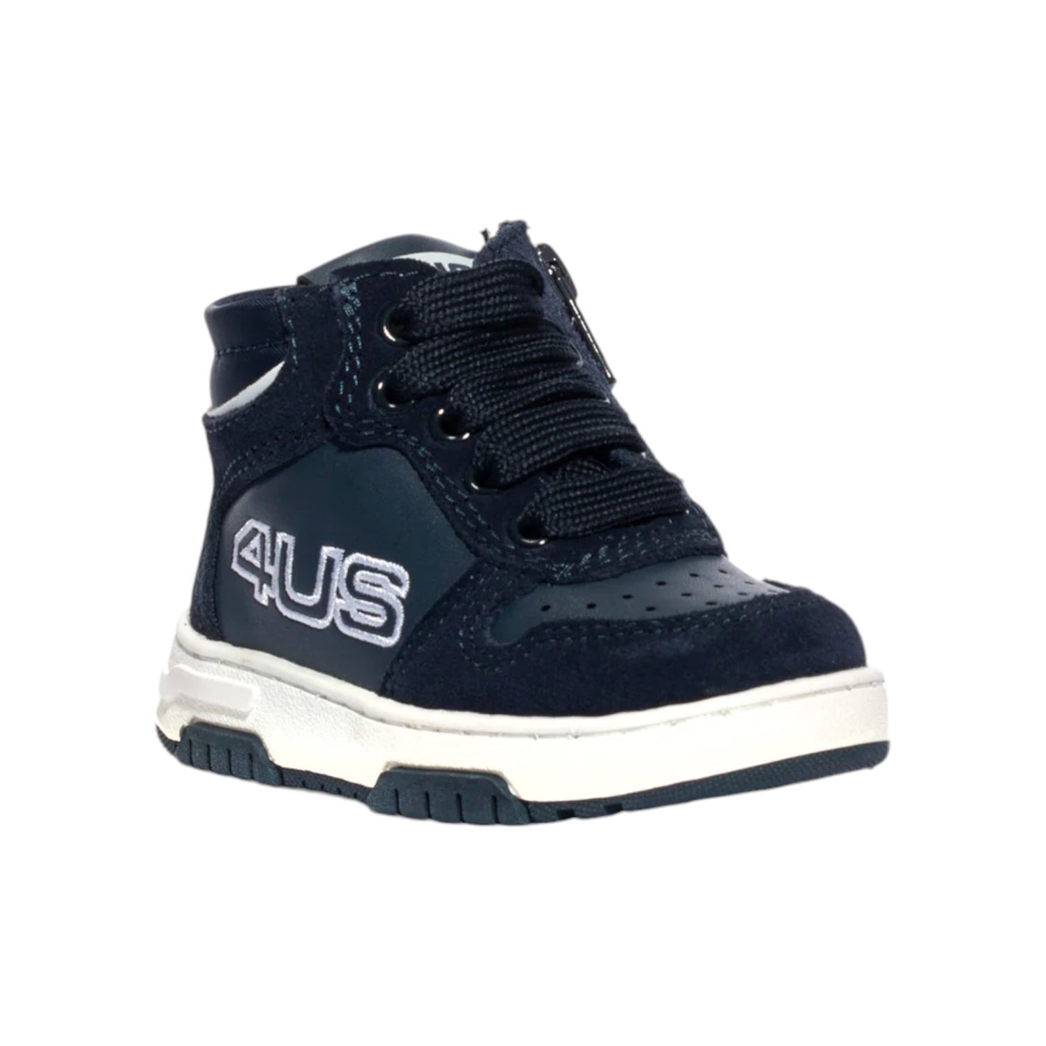 4us Sneakers Alta Blu in Misto Pelle e Camoscio da Bambina