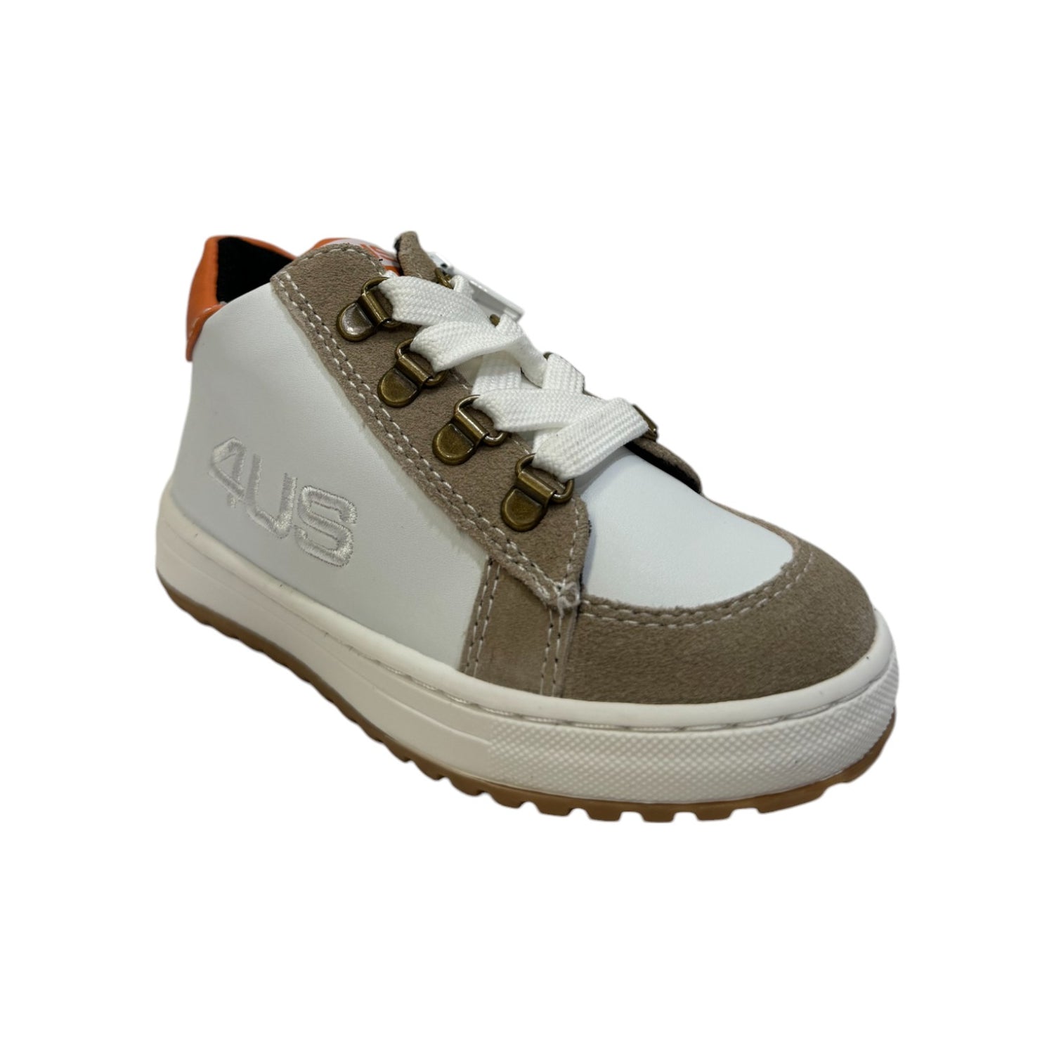 4us Sneakers Alta Bianca Beige in Misto Pelle e Camoscio da Bambino