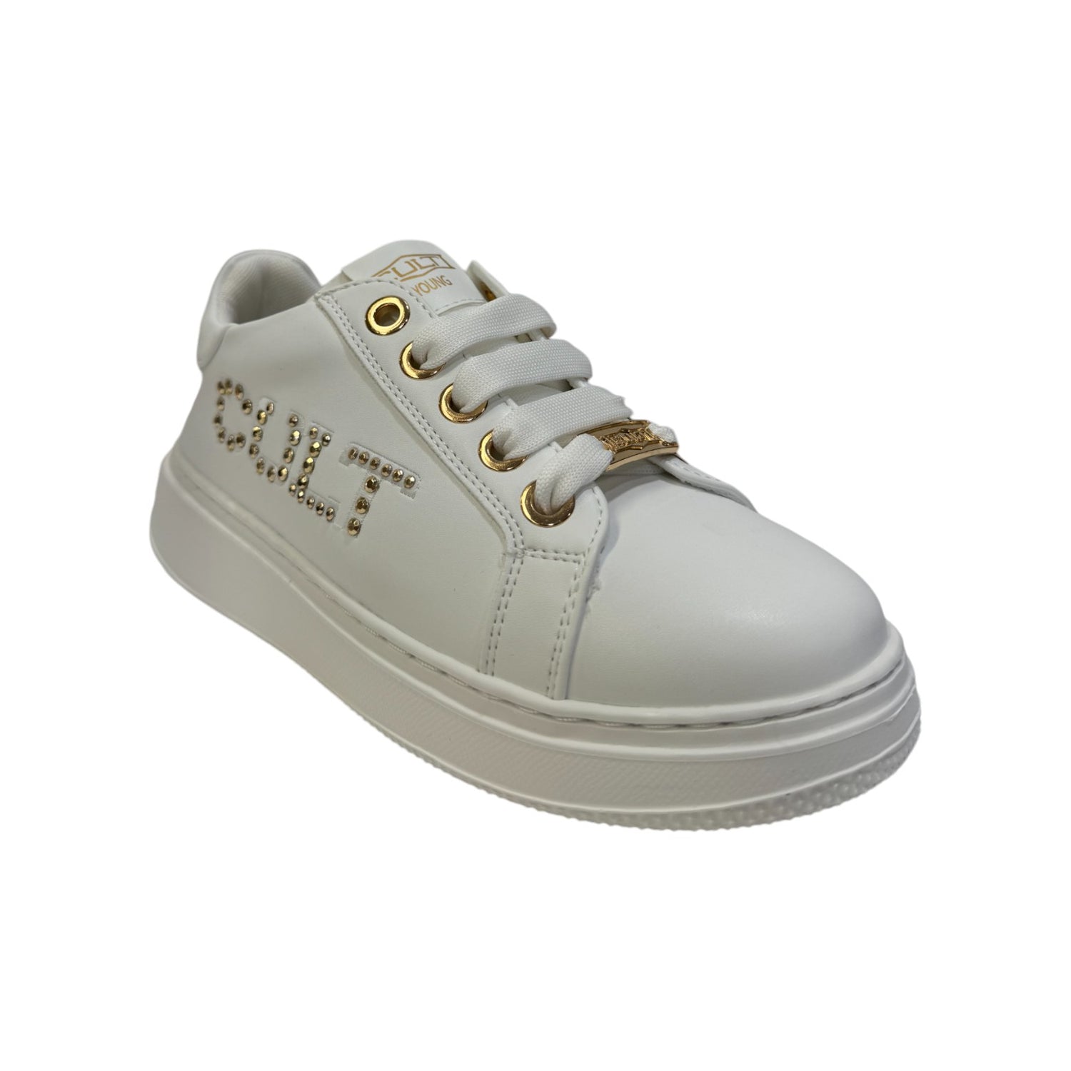 Cult Sneakers Bianca con Mini Borchie Dorate da Bambina