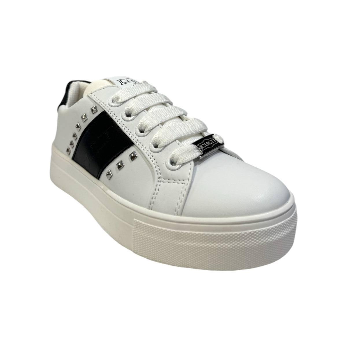 Cult Young Sneakers Bianca con Inserti Neri e Borchie