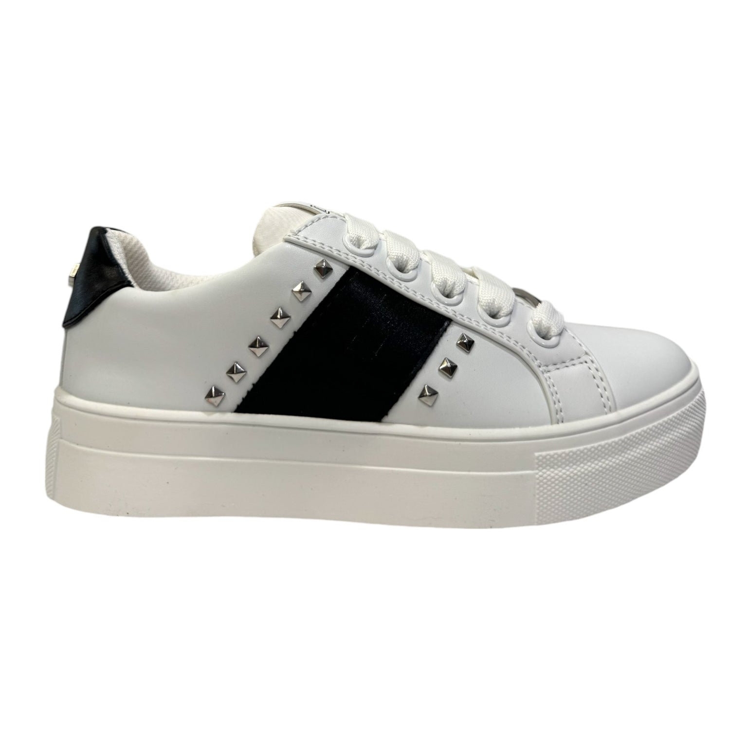 Cult Sneakers Bianca con Inserti Neri e Borchie da Bambina