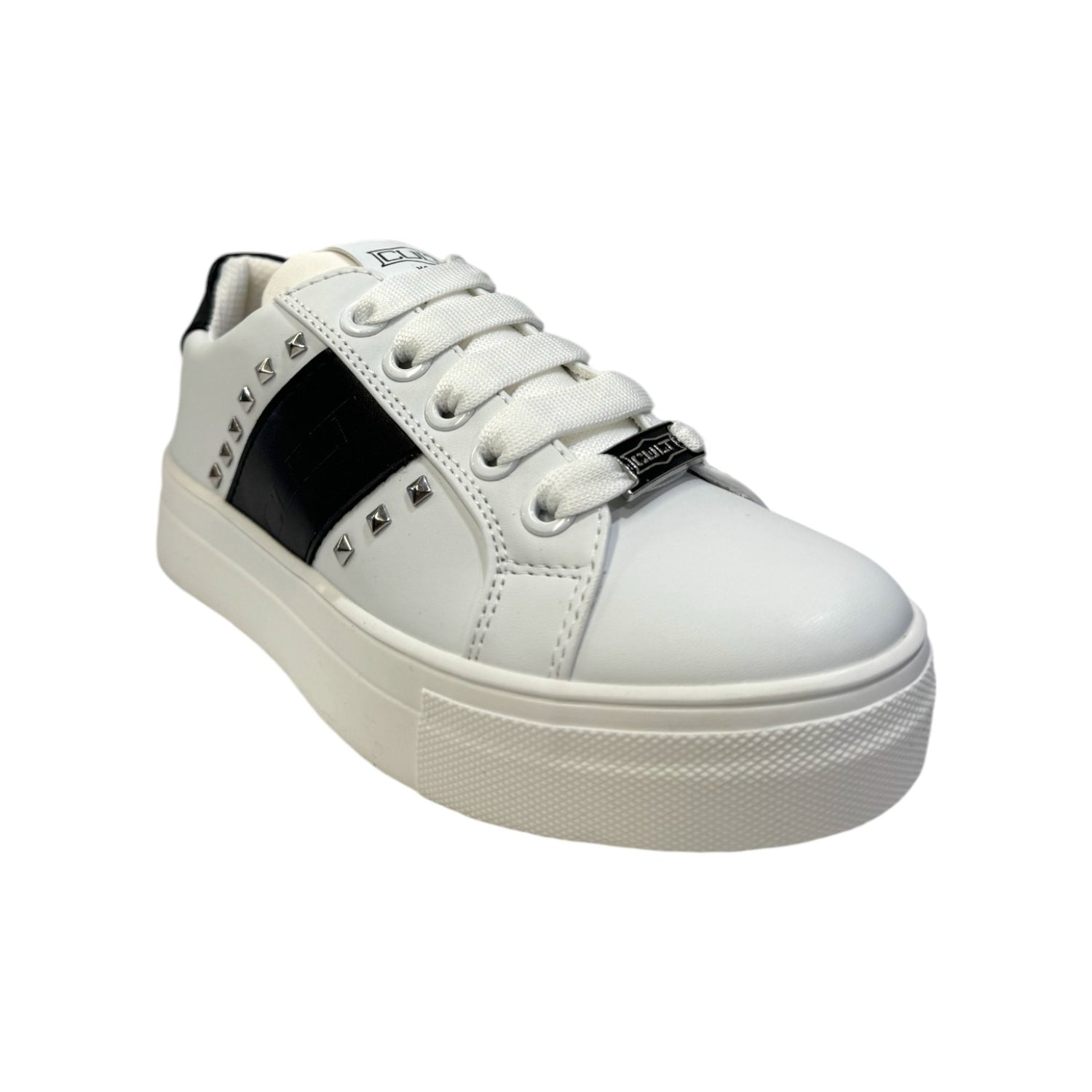 Cult Young Sneakers Bianca con Inserti Neri e Borchie