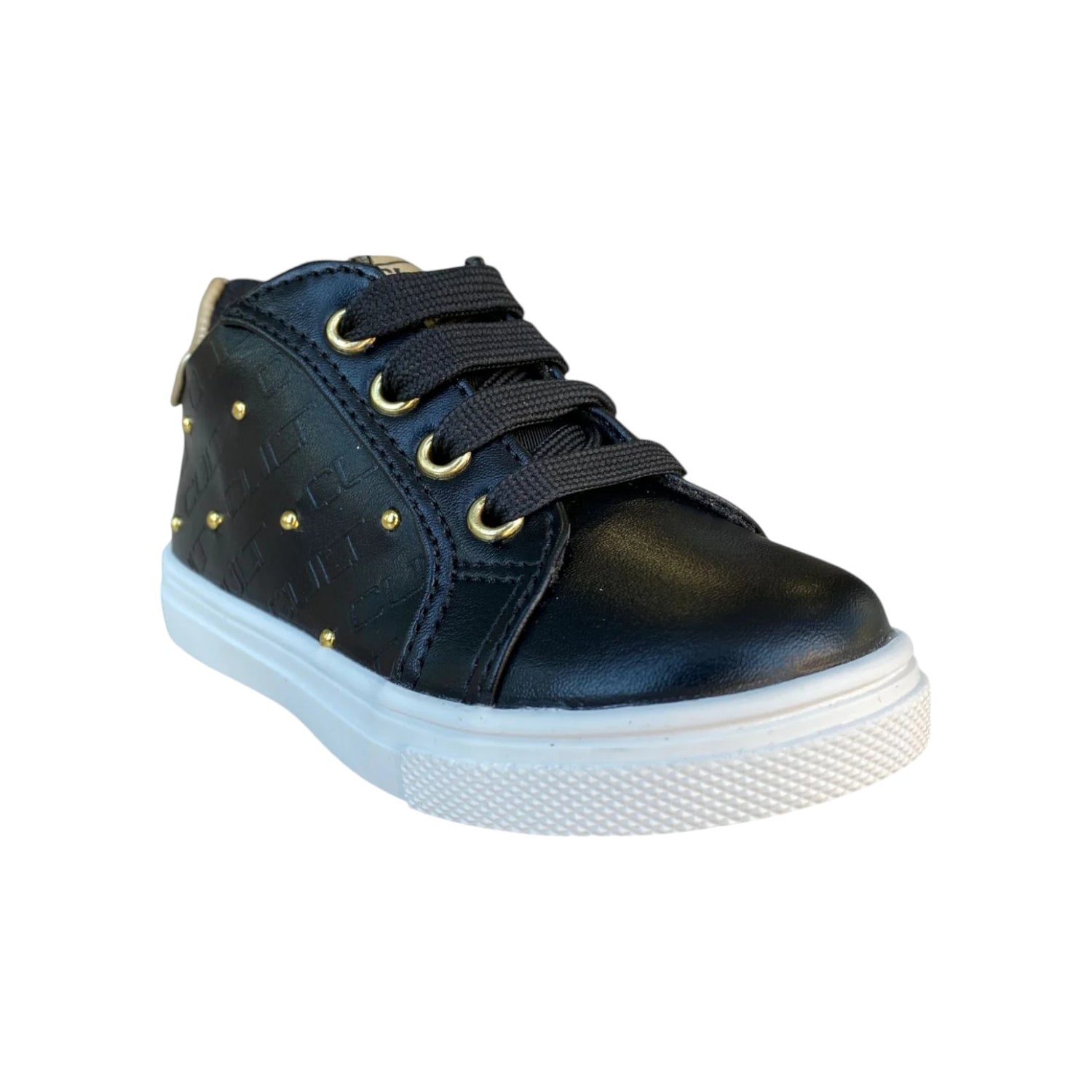 Cult Sneakers Nera Logata con Borchiette Dorate da Bambina