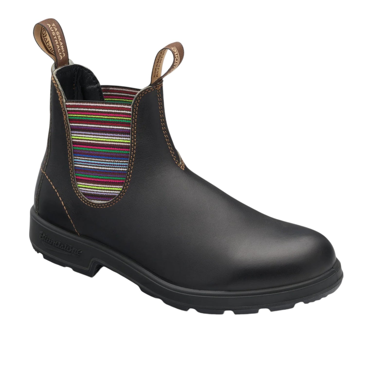 Blundstone Beatles Uomo in Pelle Marrone con Elastici a Righe Colorate