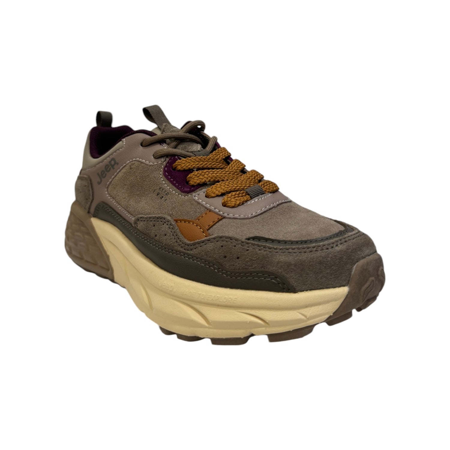 Jeep Sneakers Donna in Camoscio e Ecopelle Tortora con Fondo Rialzato Beige e Tortora