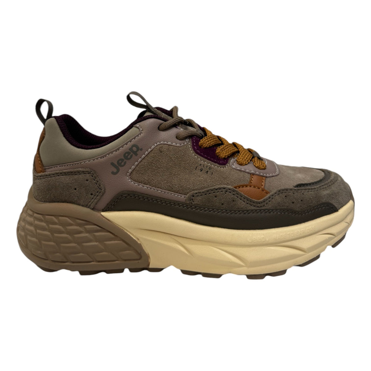 Jeep Sneakers Donna in Camoscio e Ecopelle Tortora con Fondo Rialzato Beige e Tortora
