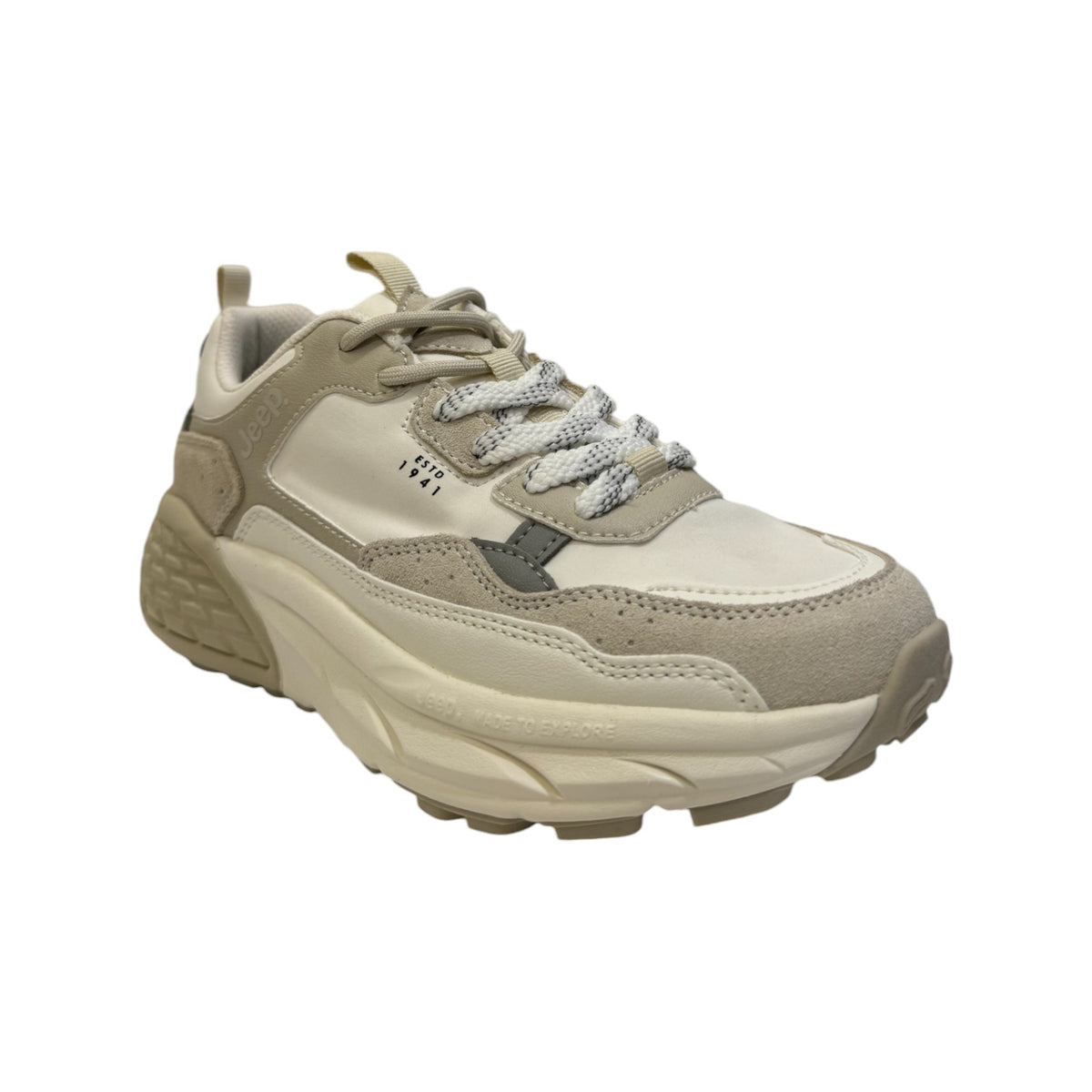 Jeep Sneakers Donna in Camoscio e Ecopelle Bianca con Fondo Rialzato Beige