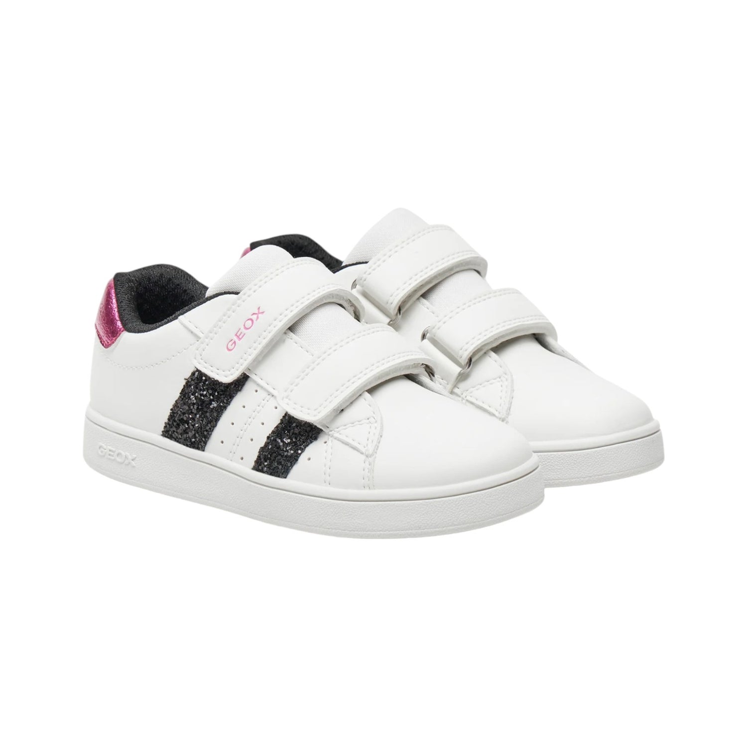 Geox Sneakers Bianca con Glitter Neri e Strappo da Bambina