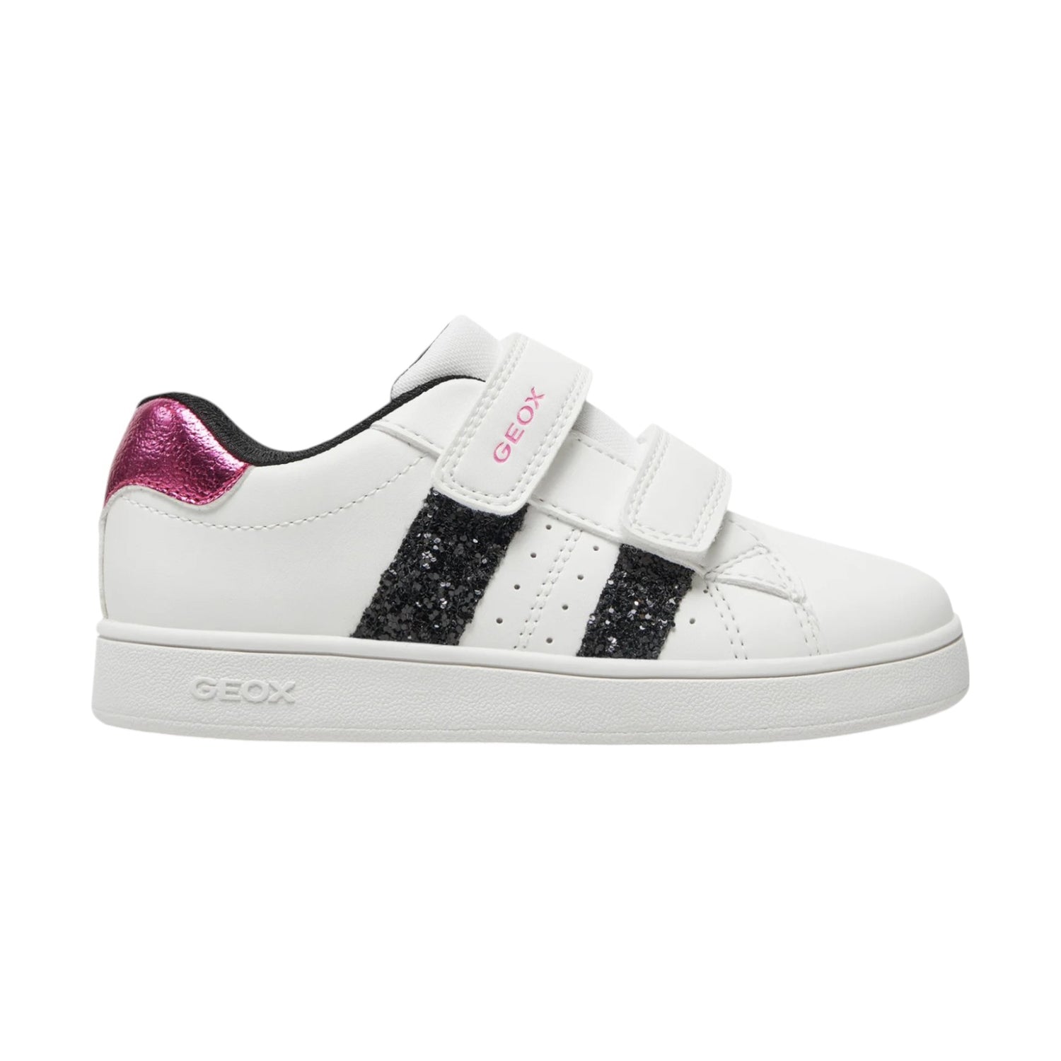 Geox Sneakers Bianca con Glitter Neri e Strappo da Bambina