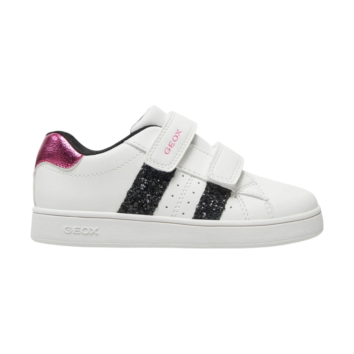 Geox Sneakers Bianca con Glitter Neri e Strappo da Bambina